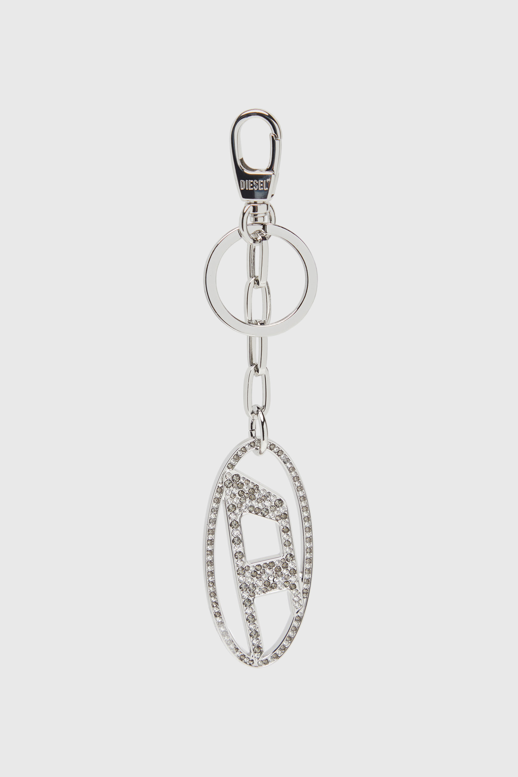 Diesel - HOLY-C, Porte-cl&eacute;s Oval D en m&eacute;tal avec cristaux Femme in Gris argent&eacute; - 1