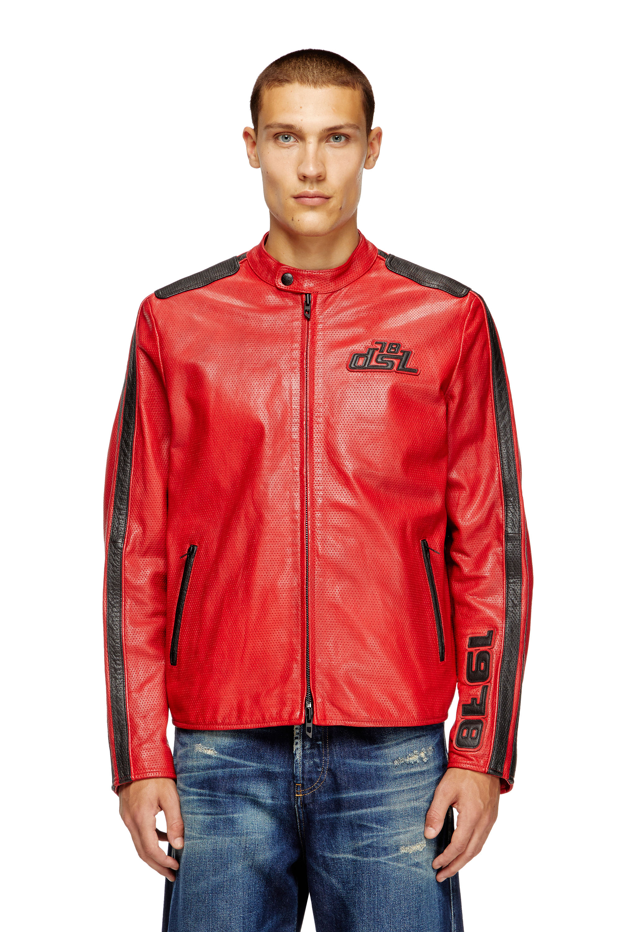 Diesel - L-POP, Veste de motard en cuir perforé Mixte in Rouge - 1