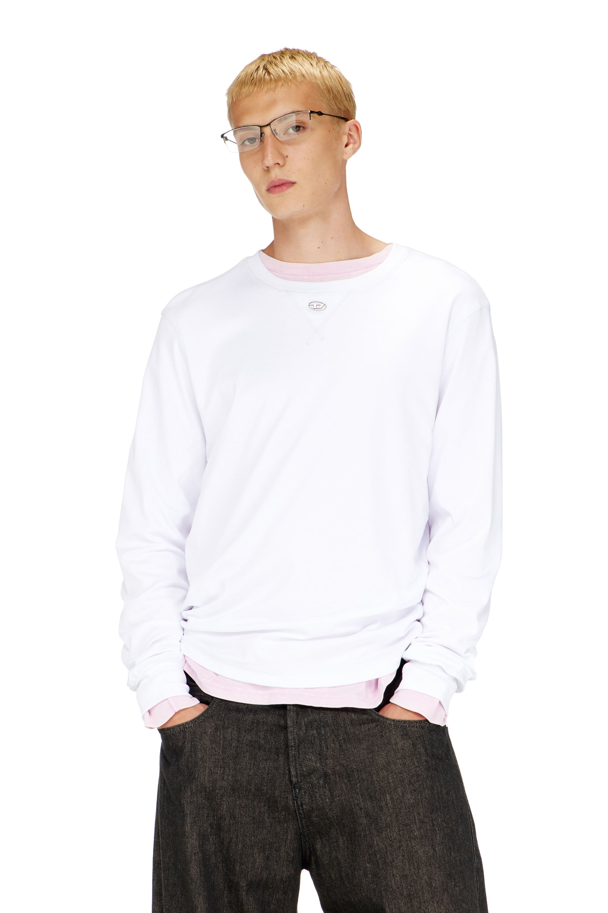 Diesel - T-MADJUST-LS-TR, T-shirt &agrave; manches longues en coton avec Oval D Homme in Blanc - 1