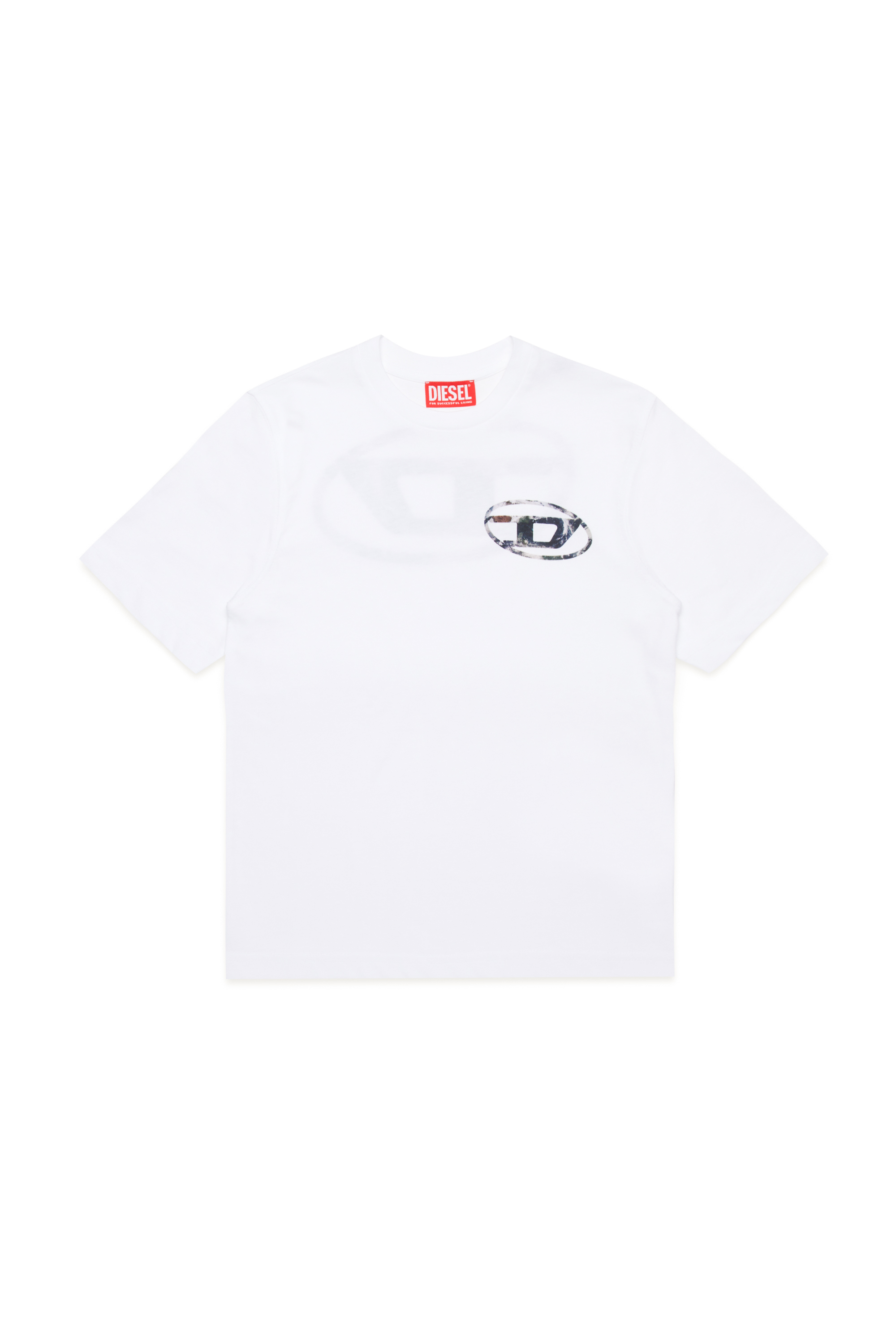 Diesel - TWASHL6 OVER, Homme T-shirt avec logo Oval D effet marbré in Blanc - Image 1