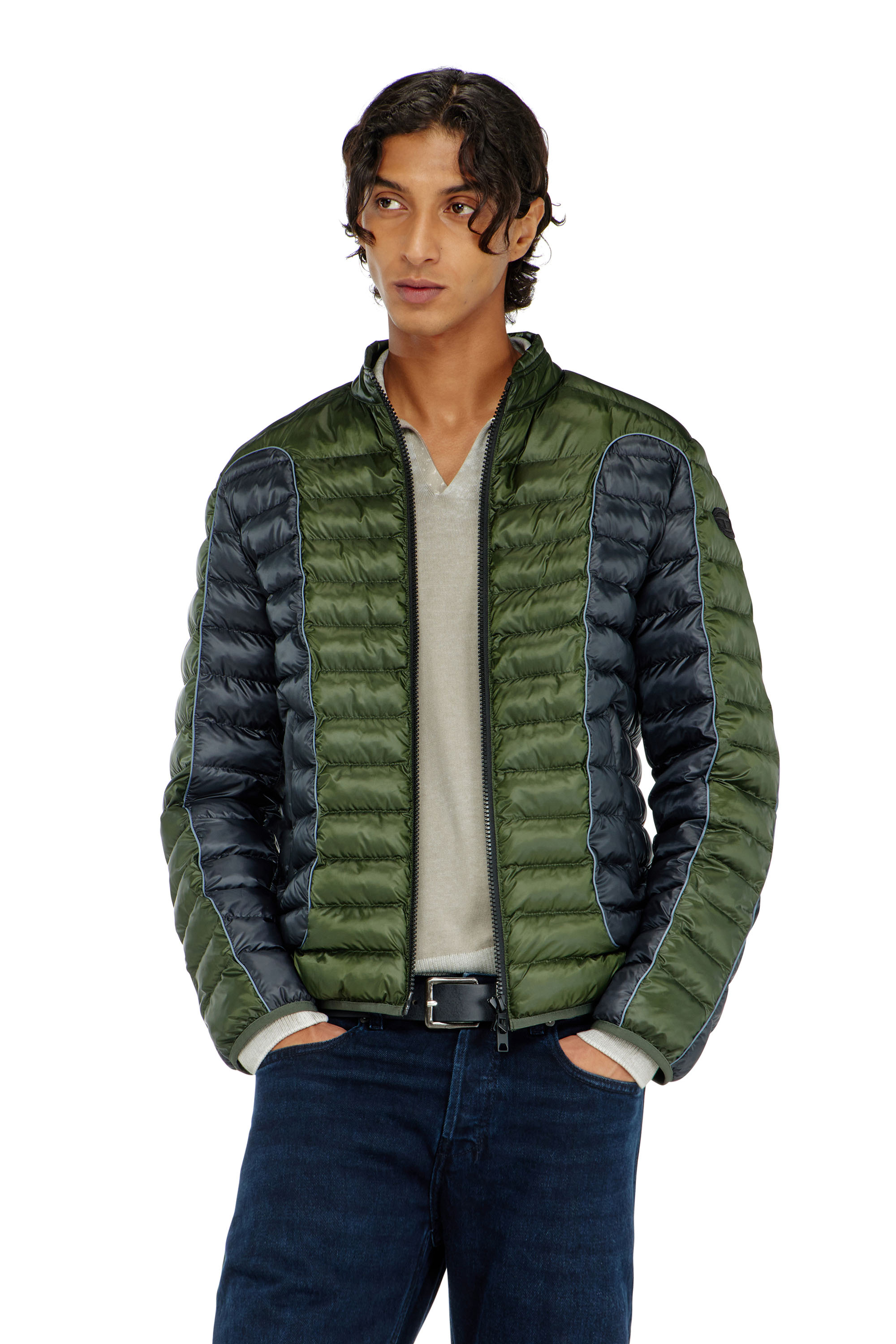 Diesel - W-PILOT-BLOCK, Doudoune style biker &agrave; empi&egrave;cements color block Homme in Polychrome - 1