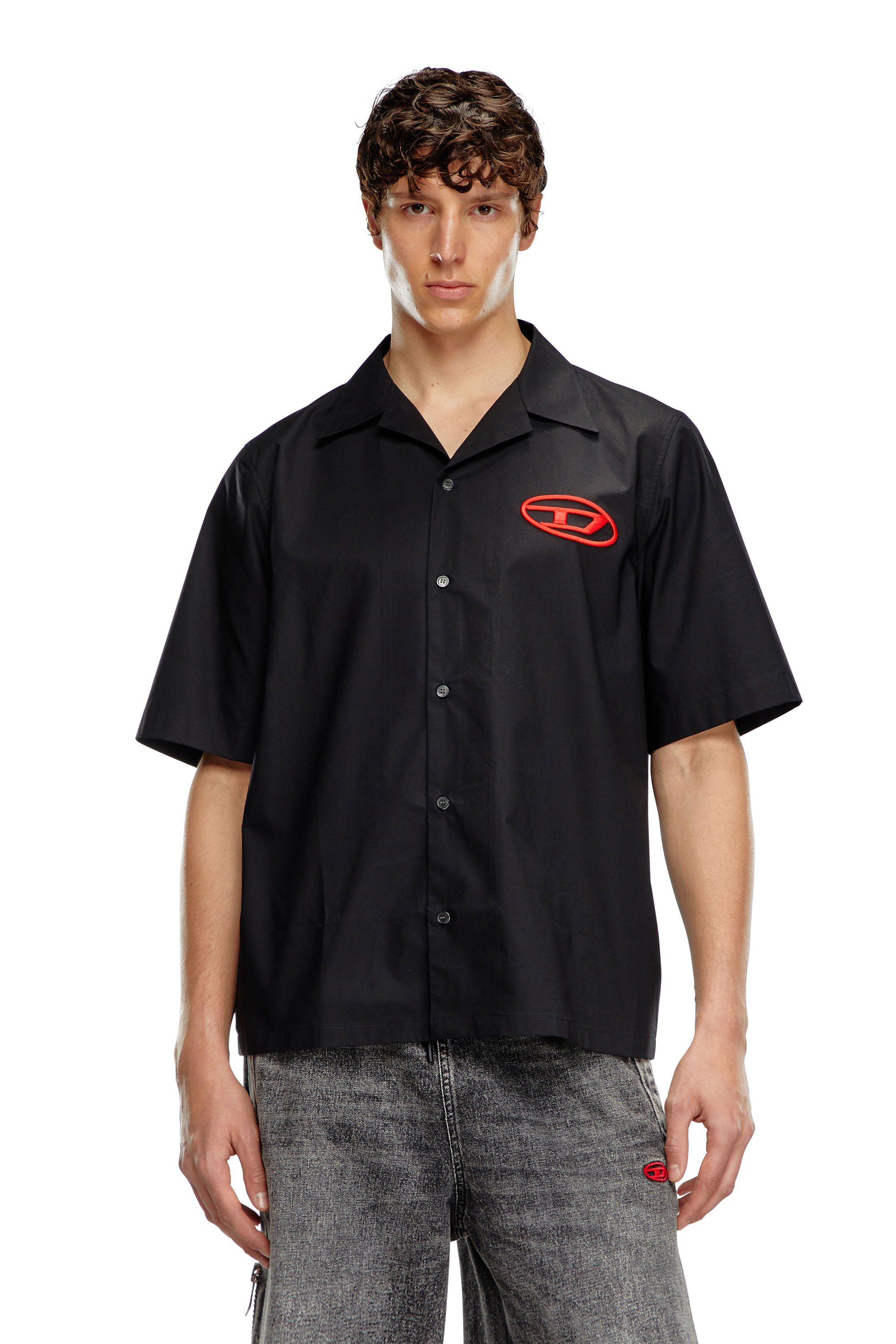 Diesel - S-MAC-C, Man's Bowling shirt with logo embroidery in Black - 3