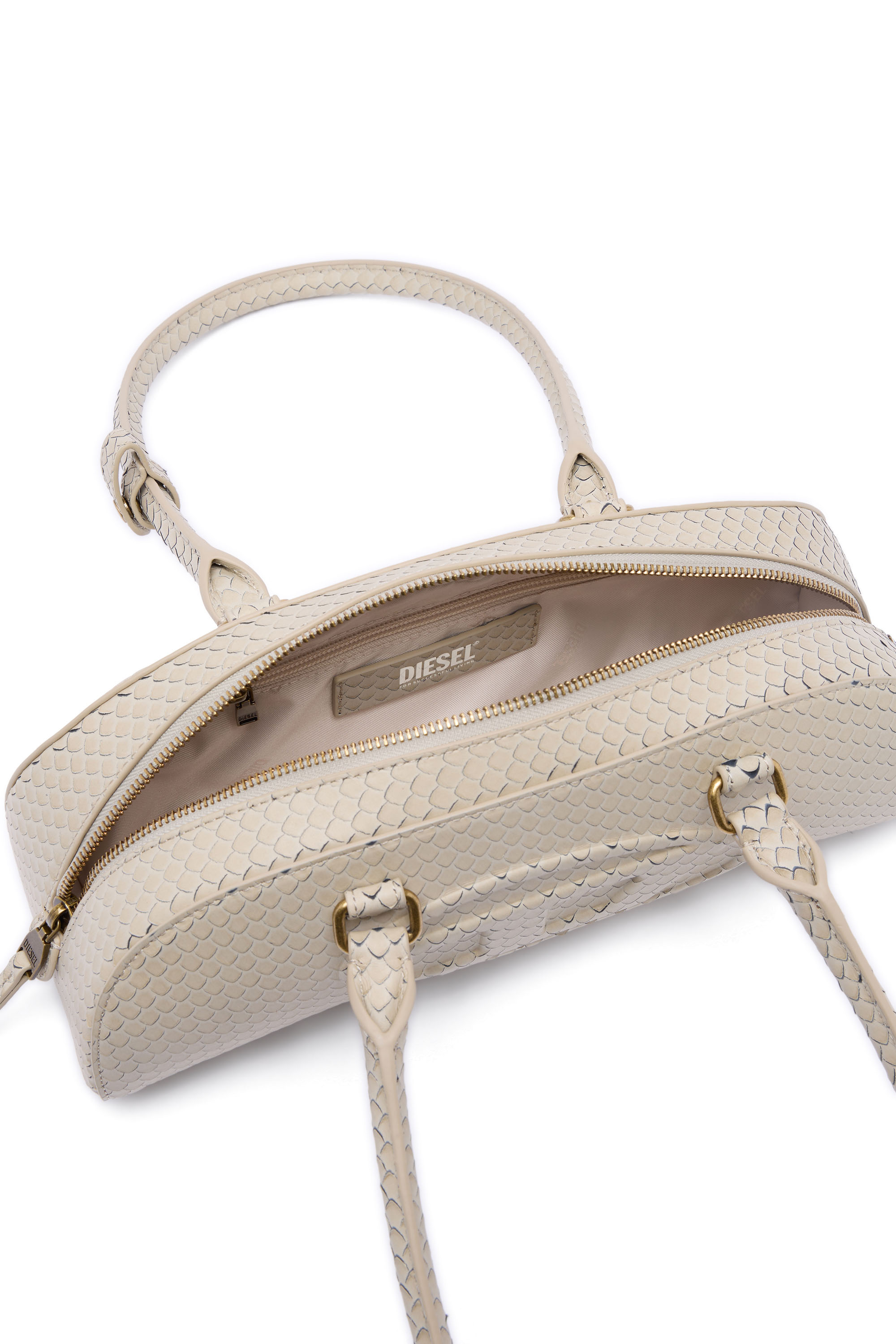 Diesel - 1DR DOME SHOULDER EW, 1DR Dome-Sac bowling allong&eacute; en cuir effet serpent Femme in Beige - 4