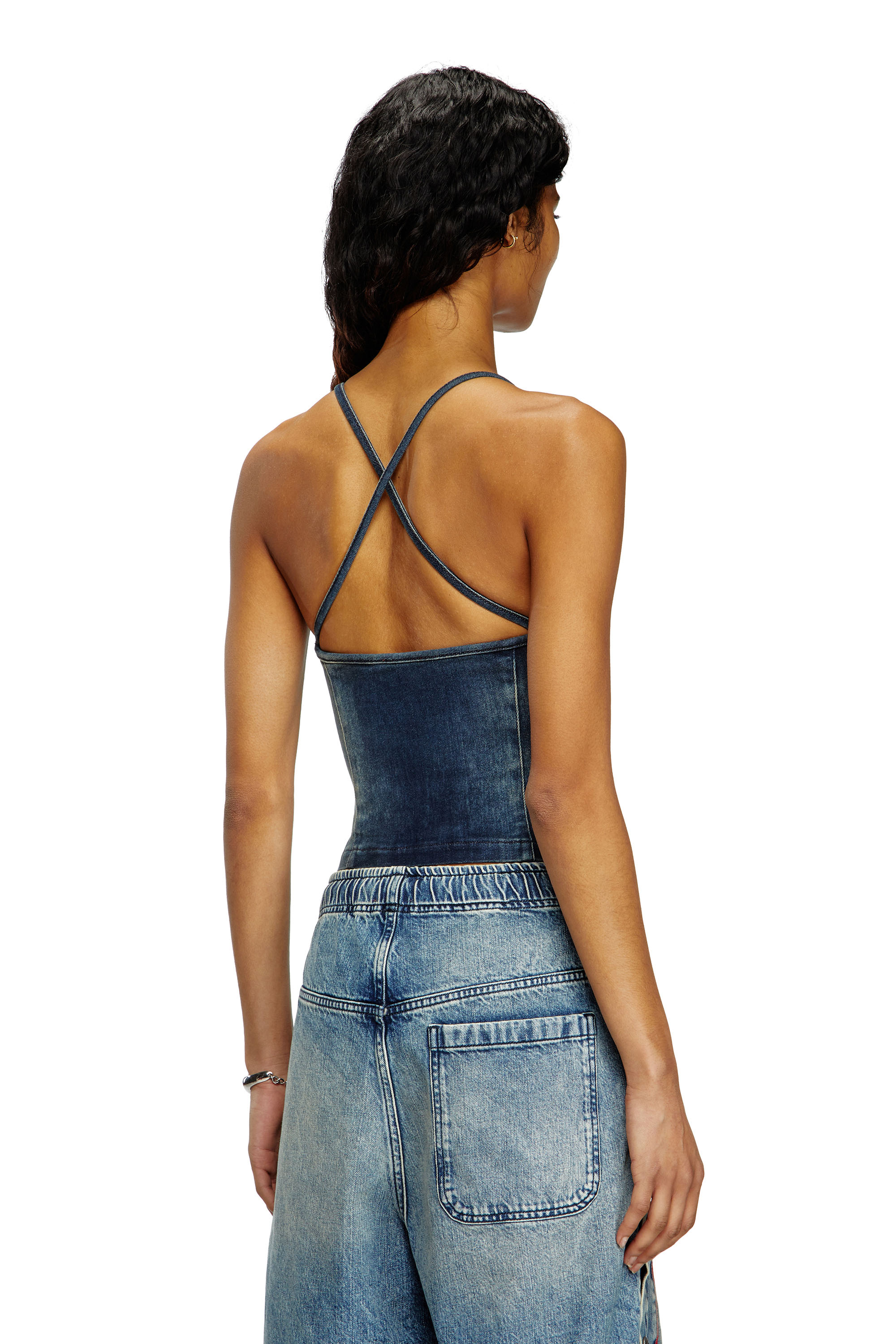 Diesel - DE-PILU-S, Top en denim bicolore stretch Femme in Bleu - 4