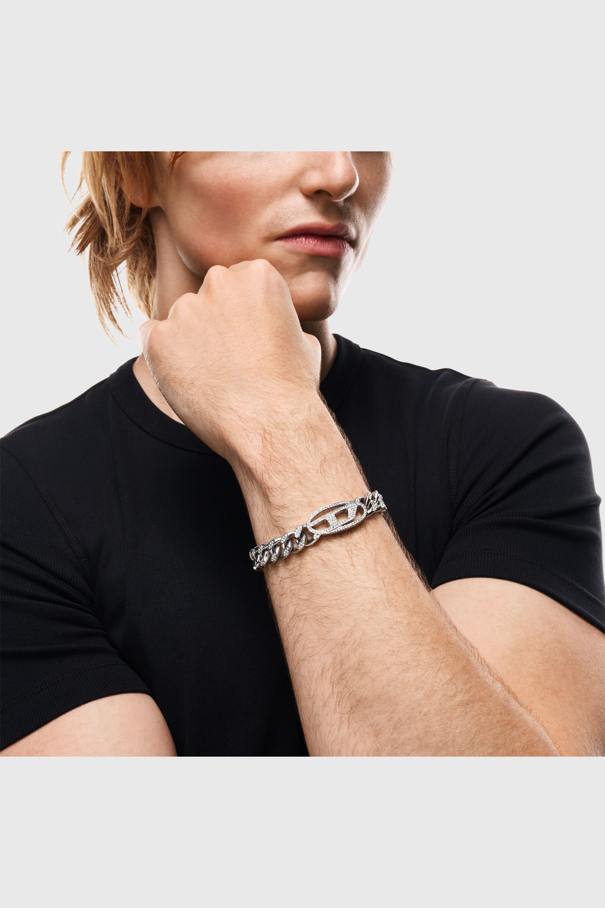 Diesel - DX1707040 JEWELLERY, Bracelet cha&icirc;ne en acier inoxydable oval D avec glitz Mixte in Gris argent&eacute; - 5