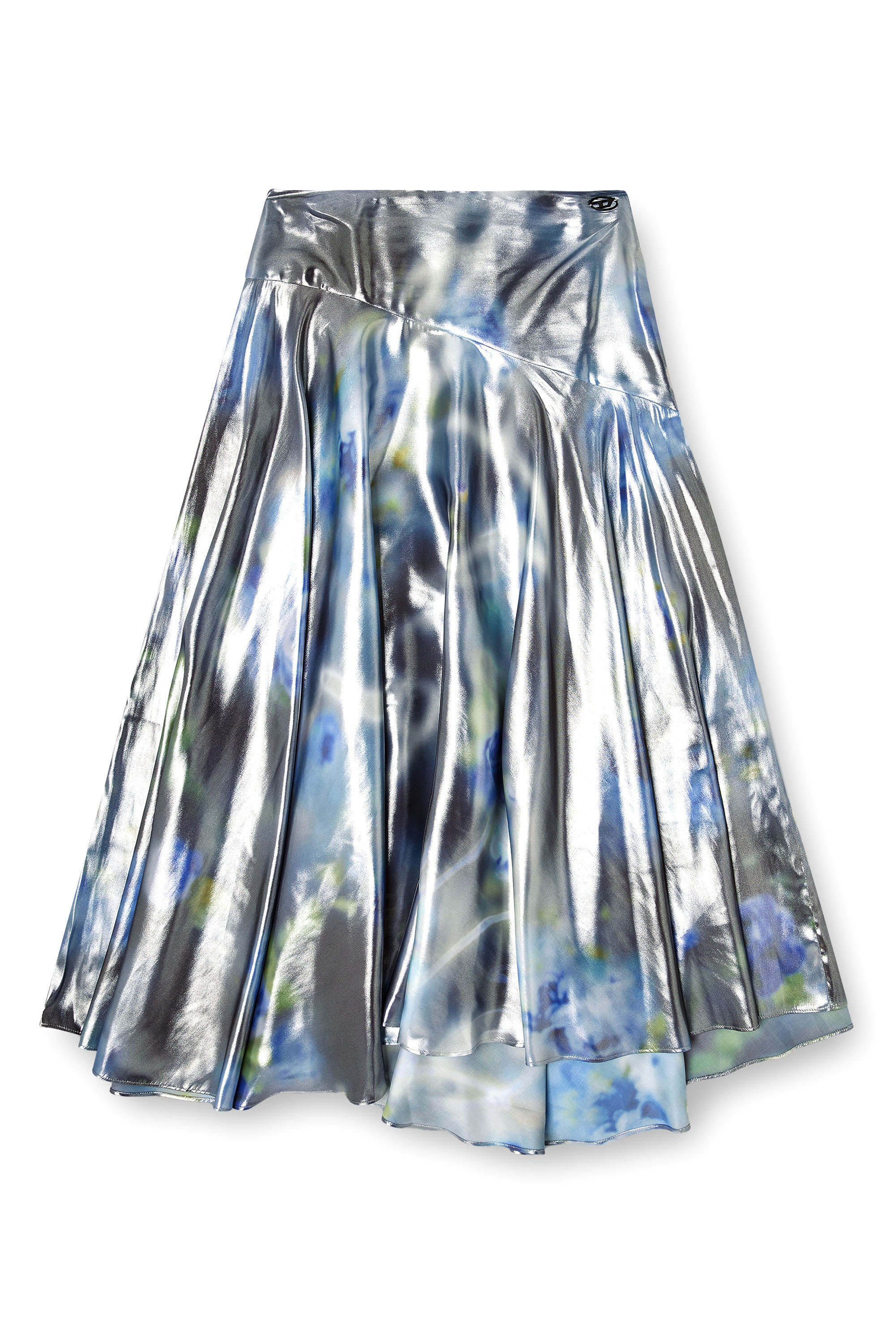 Diesel - O-ZULIE-S2, Jupe à demi-longueur métallique avec imprimé rose flou Femme in Bleu - 2