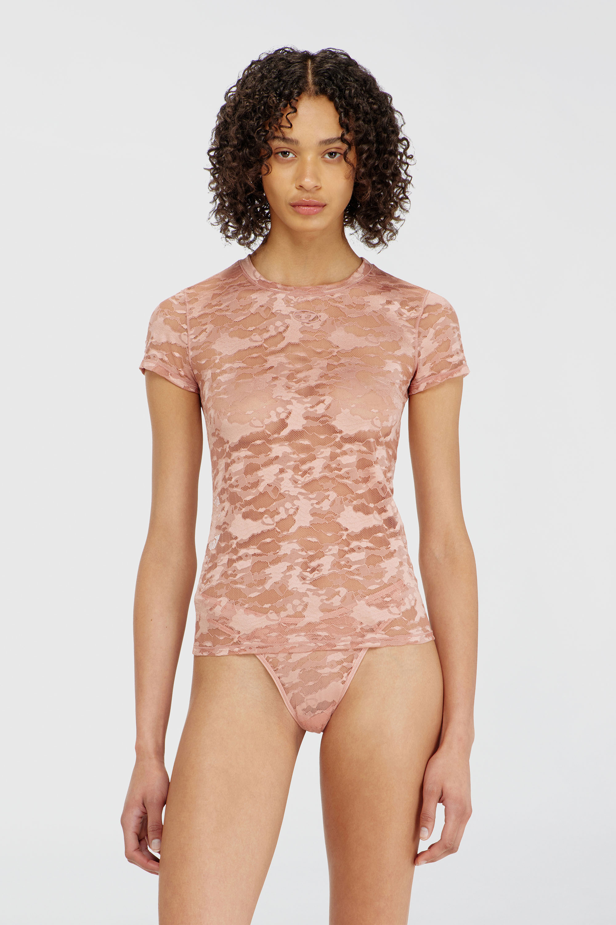 Diesel - KASIA-UTLT, T-shirt en dentelle camouflage Femme in Rose - 3