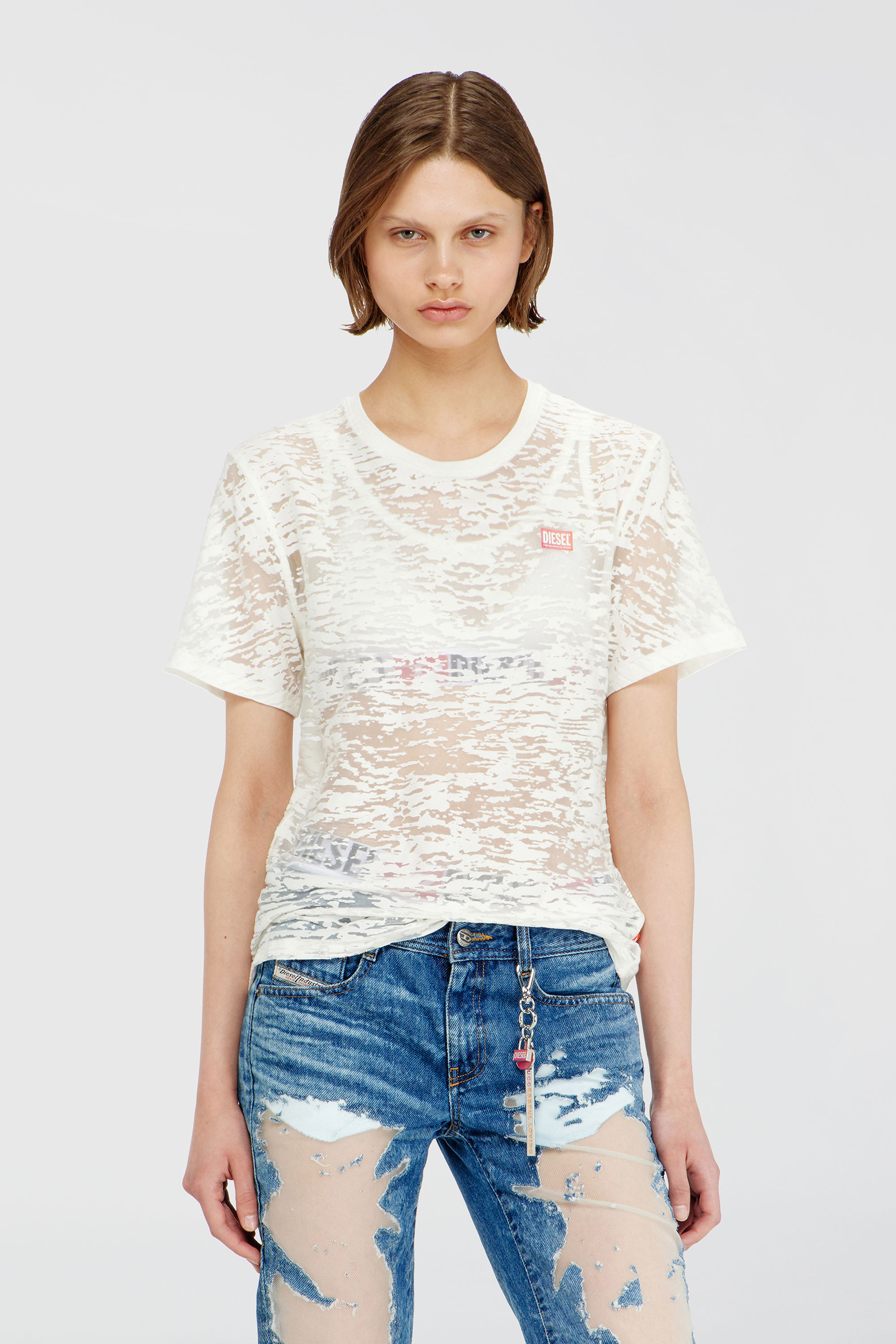 Diesel - PR-T-NOTS-MATI-R, T-shirt en jersey all-over devor&eacute; Mixte in Blanc - 5