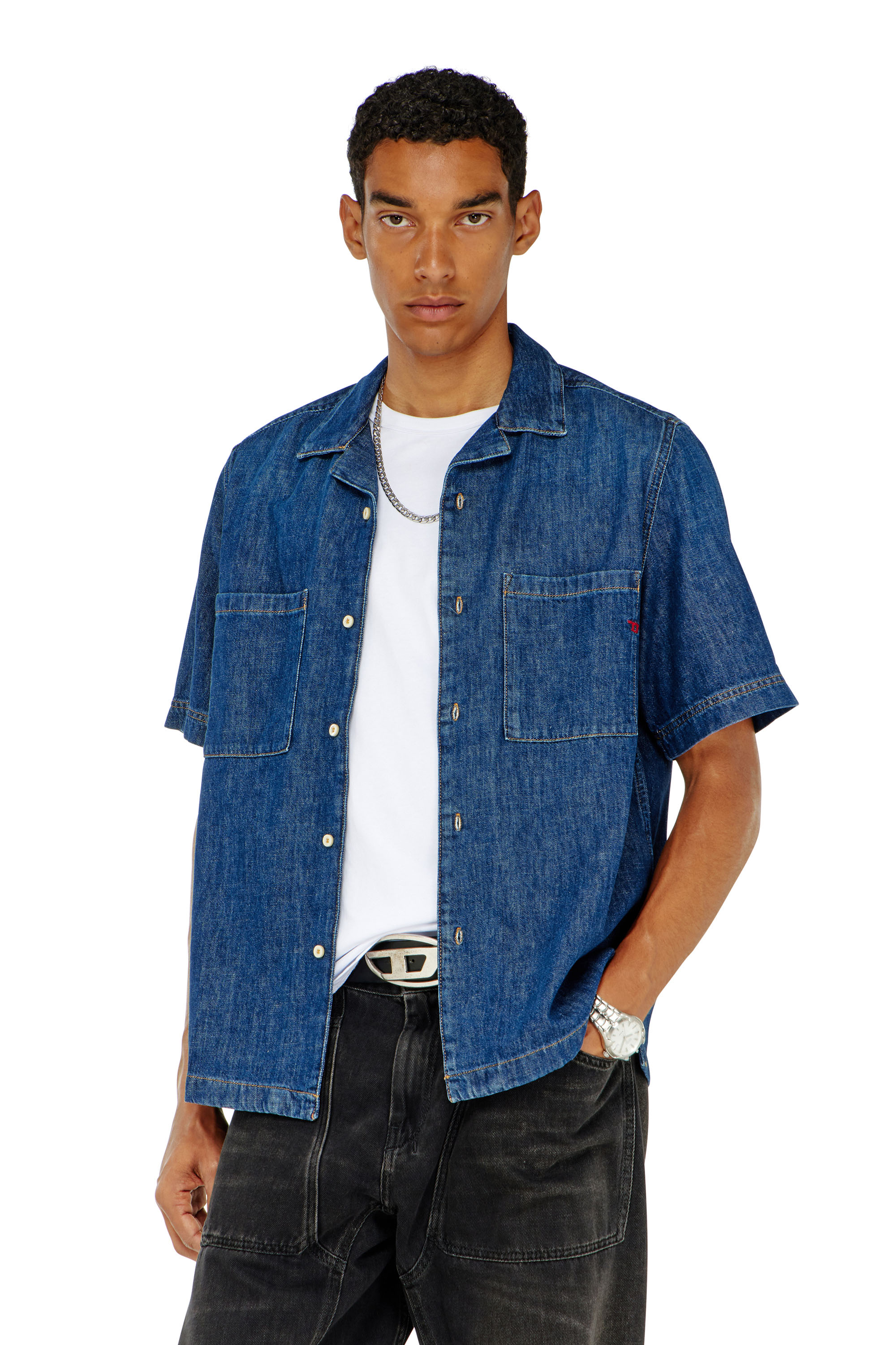 Diesel - D-PAROSHORT, Chemise bowling en denim Homme in Bleu - 1