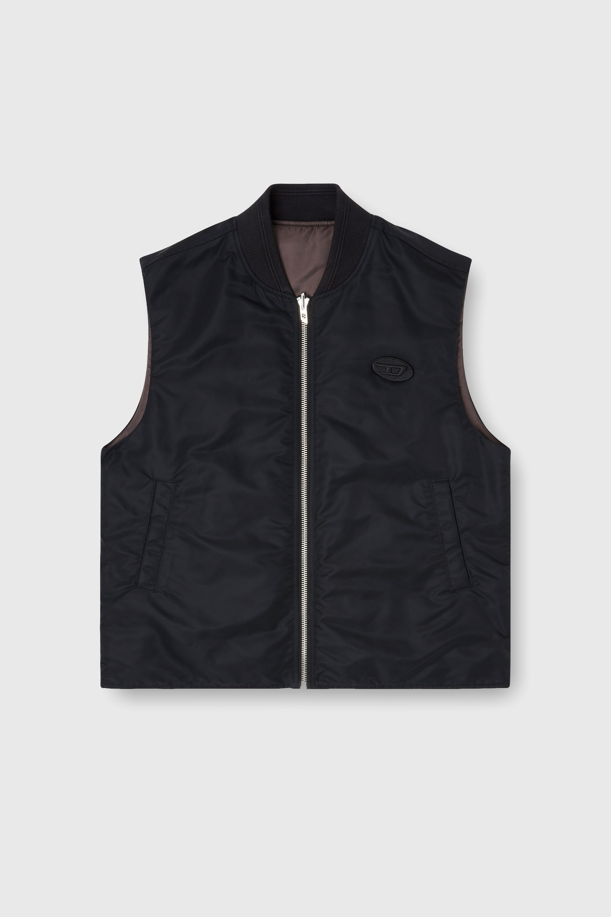 Diesel - W-TYPE-D1-SL, Gilet matelass&eacute; en satin avec broderie Oval D Homme in Noir - 2