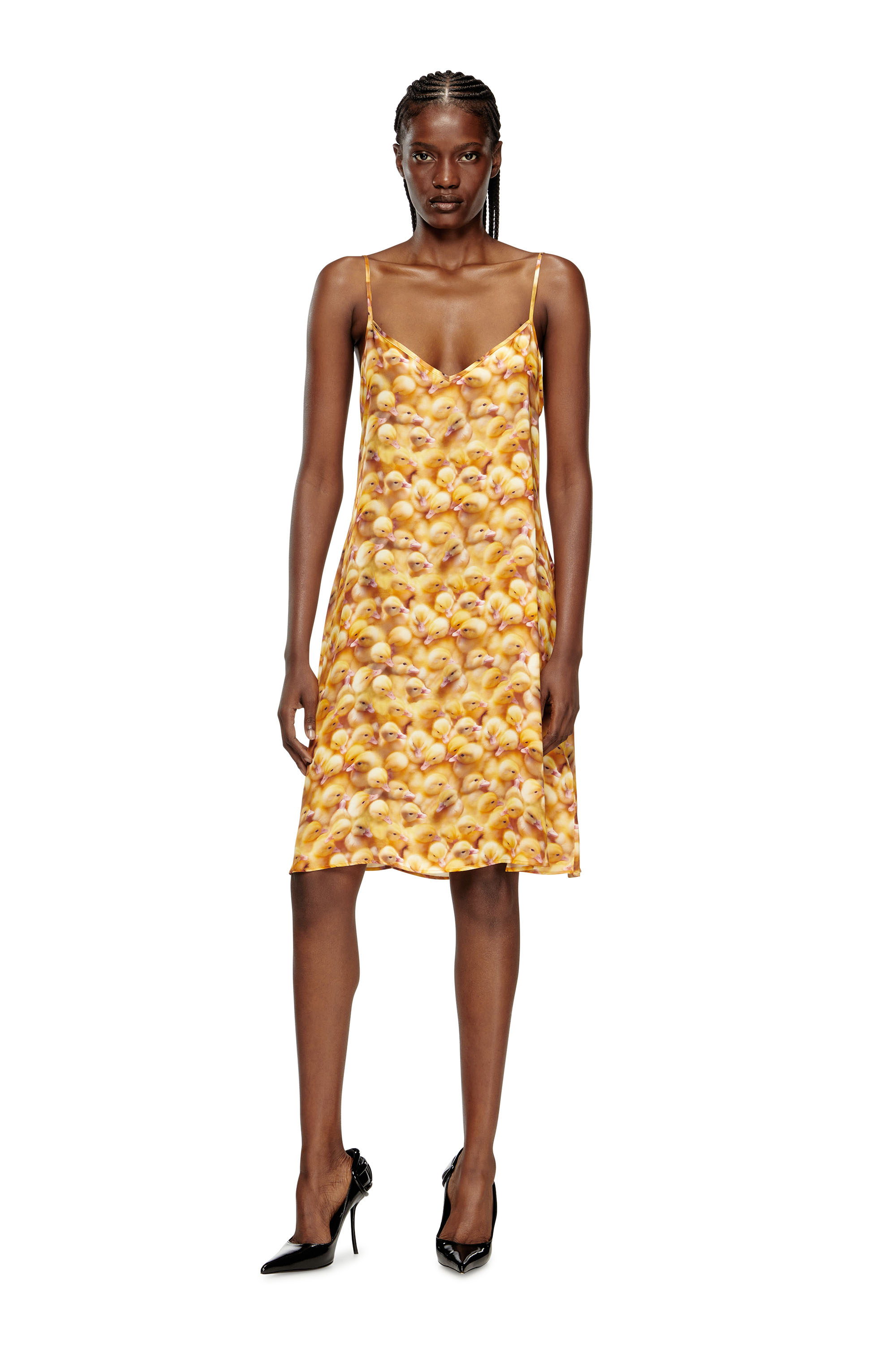 Diesel - D-ULCET, Robe courte en viscose avec imprimé intégral. Femme in Jaune - 3