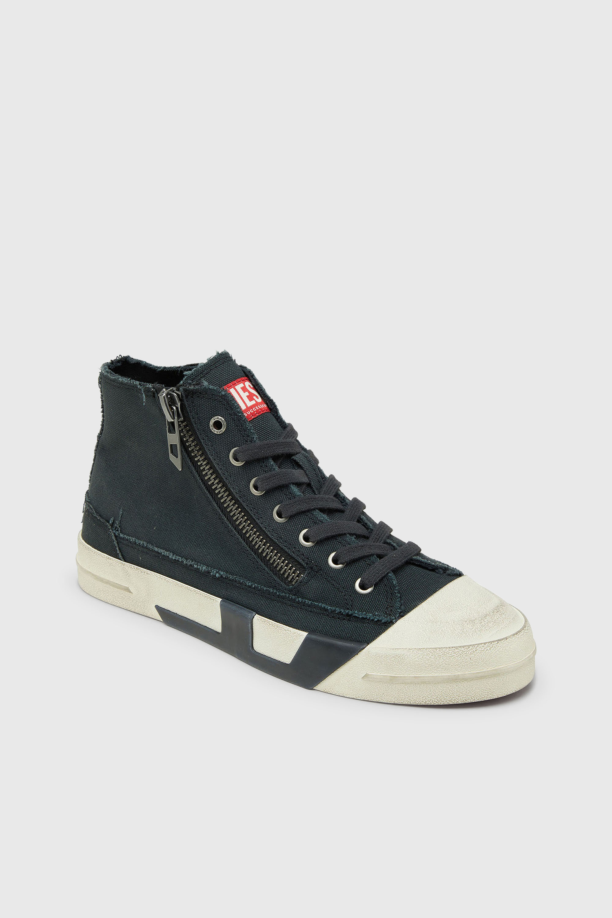 Diesel - S-D-VERSE ZIP MID II, S-D-Verse - Baskets en toile effiloch&eacute;e avec logo D Homme in Noir - 6