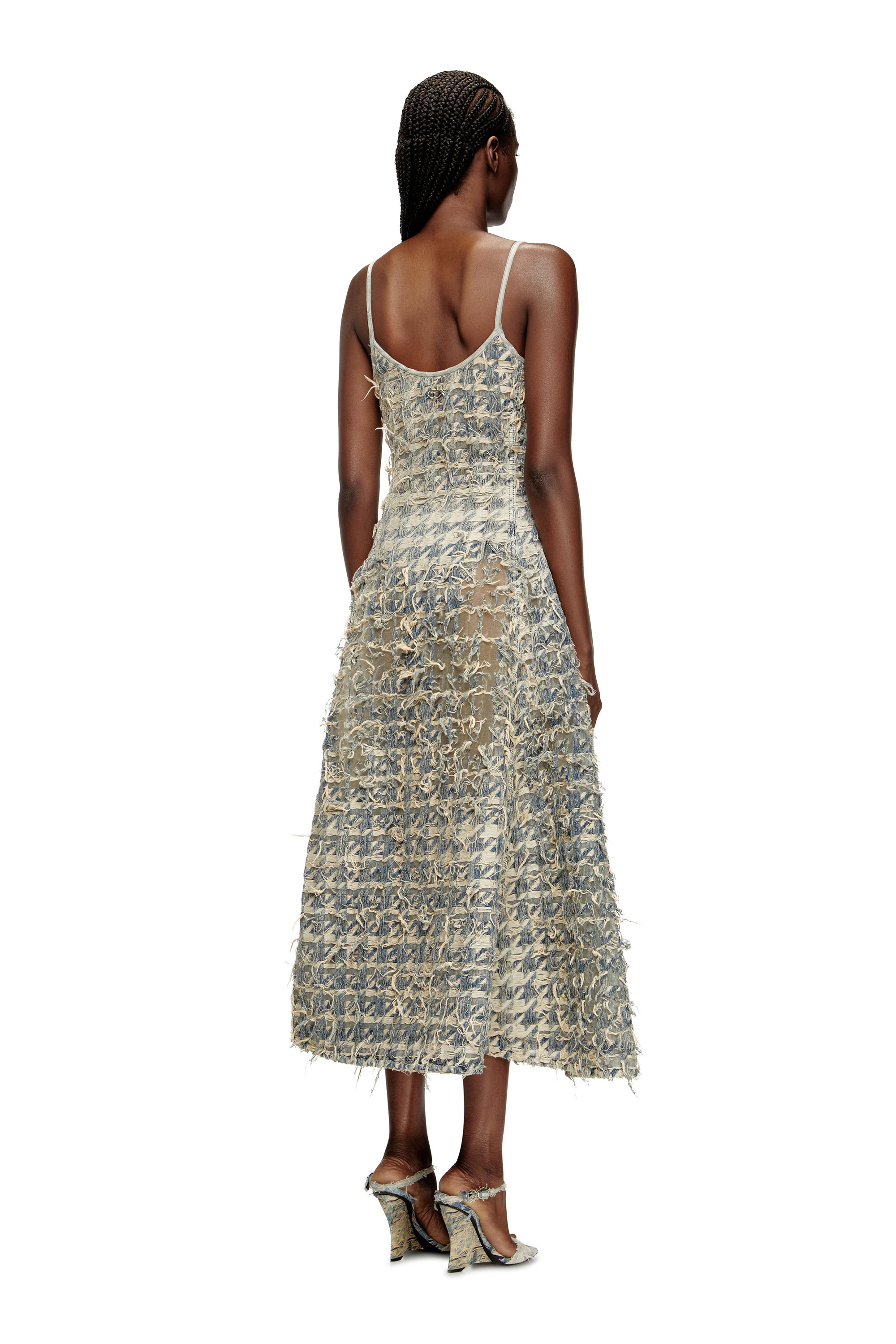 Diesel - DE-SWEENEY-LONG-FSH, Jupe longue en denim motif pied-de-poule dévoré Femme in Bleu - 4