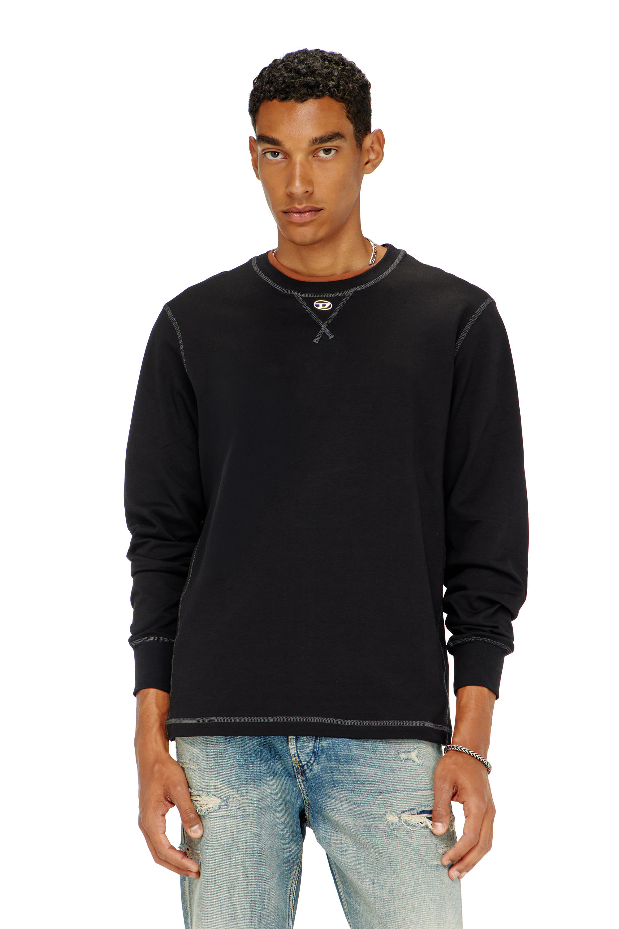 Diesel - T-MADJUST-LS-TR, Man's Cotton long-sleeve T-shirt with Oval D in Dark grey - 1