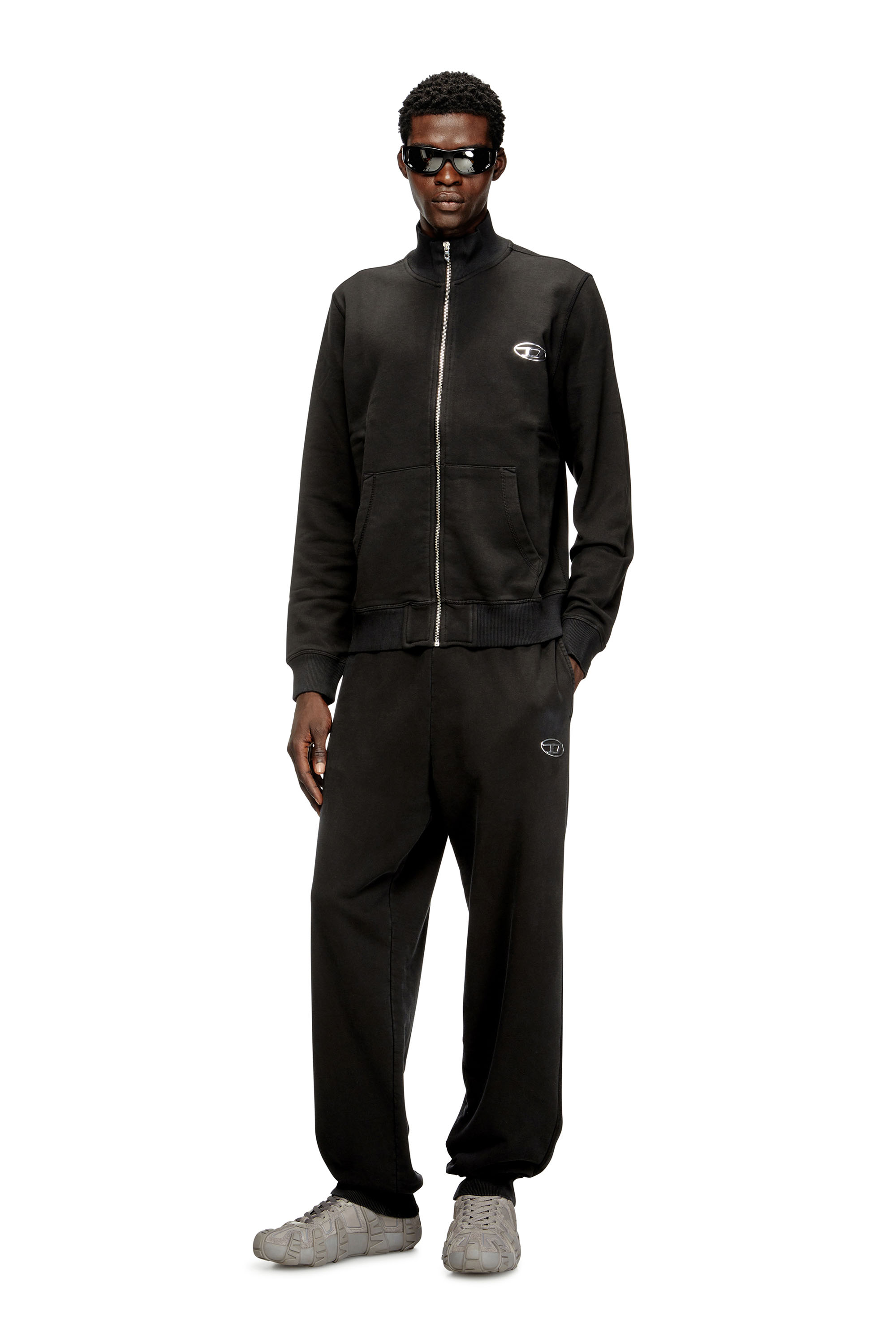 Diesel - S-GINN-ZIP-IOD, Sweatshirt avec col montant et Oval D métallique Homme in Noir - 1