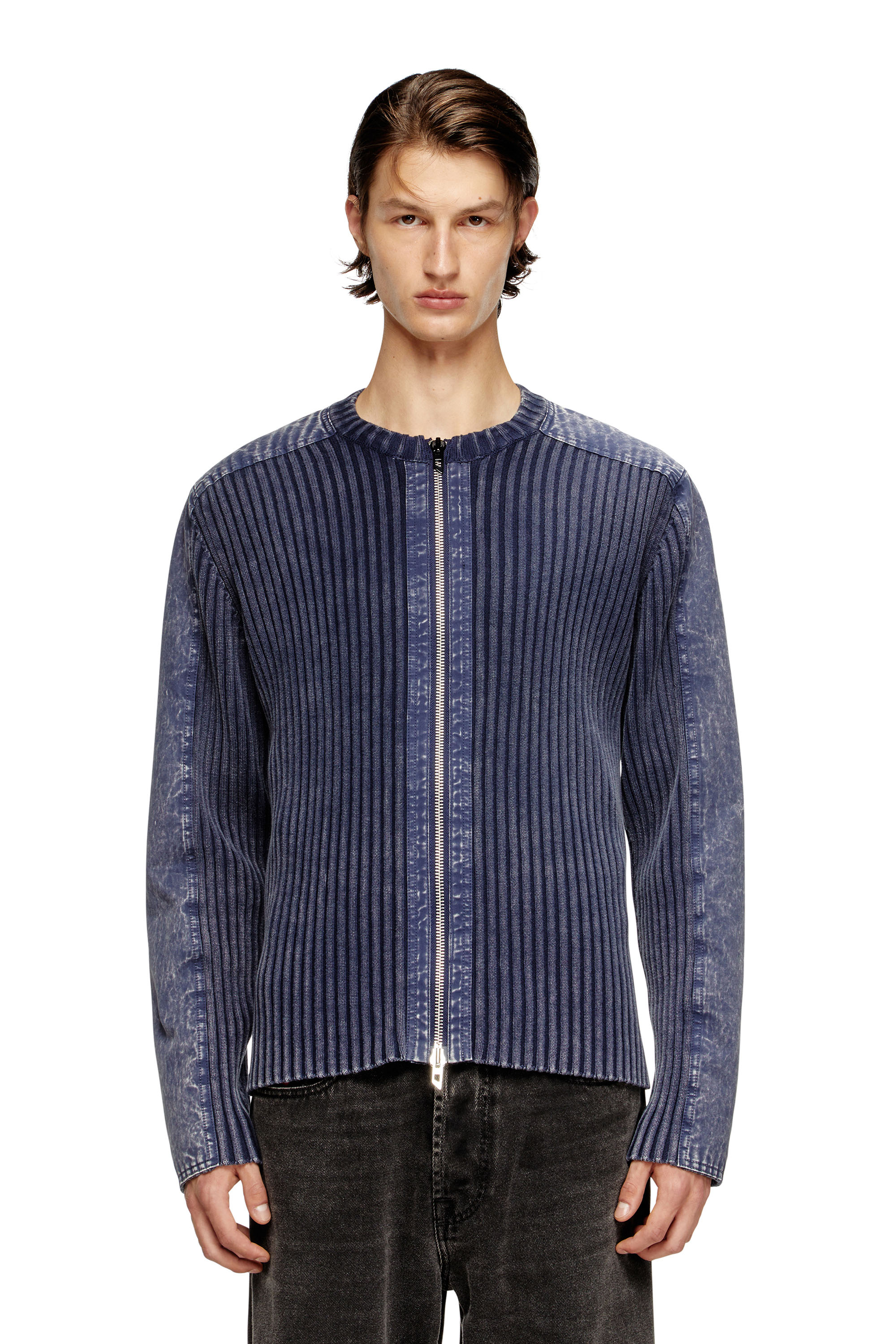 Diesel - K-MATTY, Cardigan zippé avec bandes de manches en denim Homme in ToBeDefined - 1