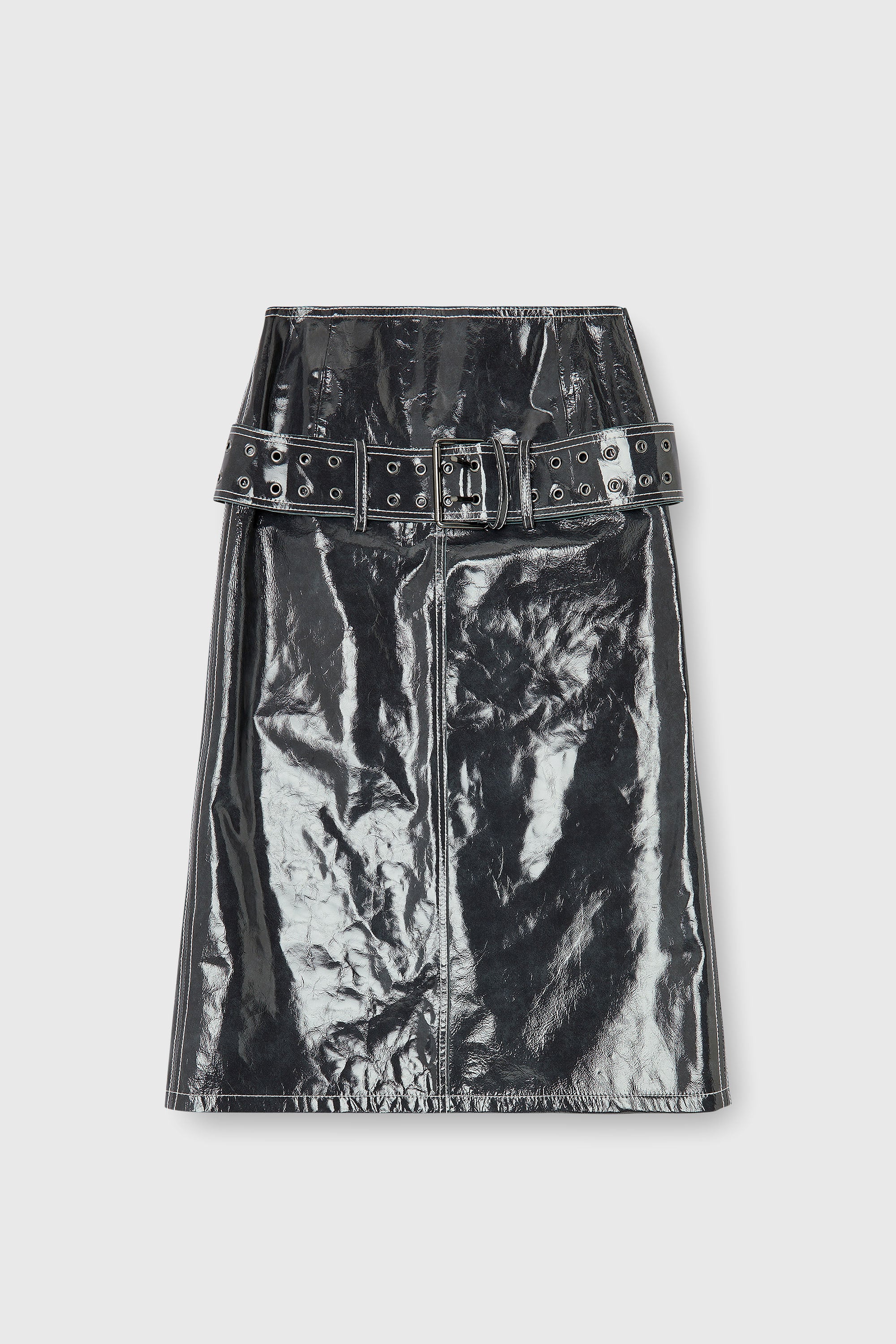 Diesel - L-ASCAR, Jupe midi en cuir verni avec ceinture Femme in Gris - 2