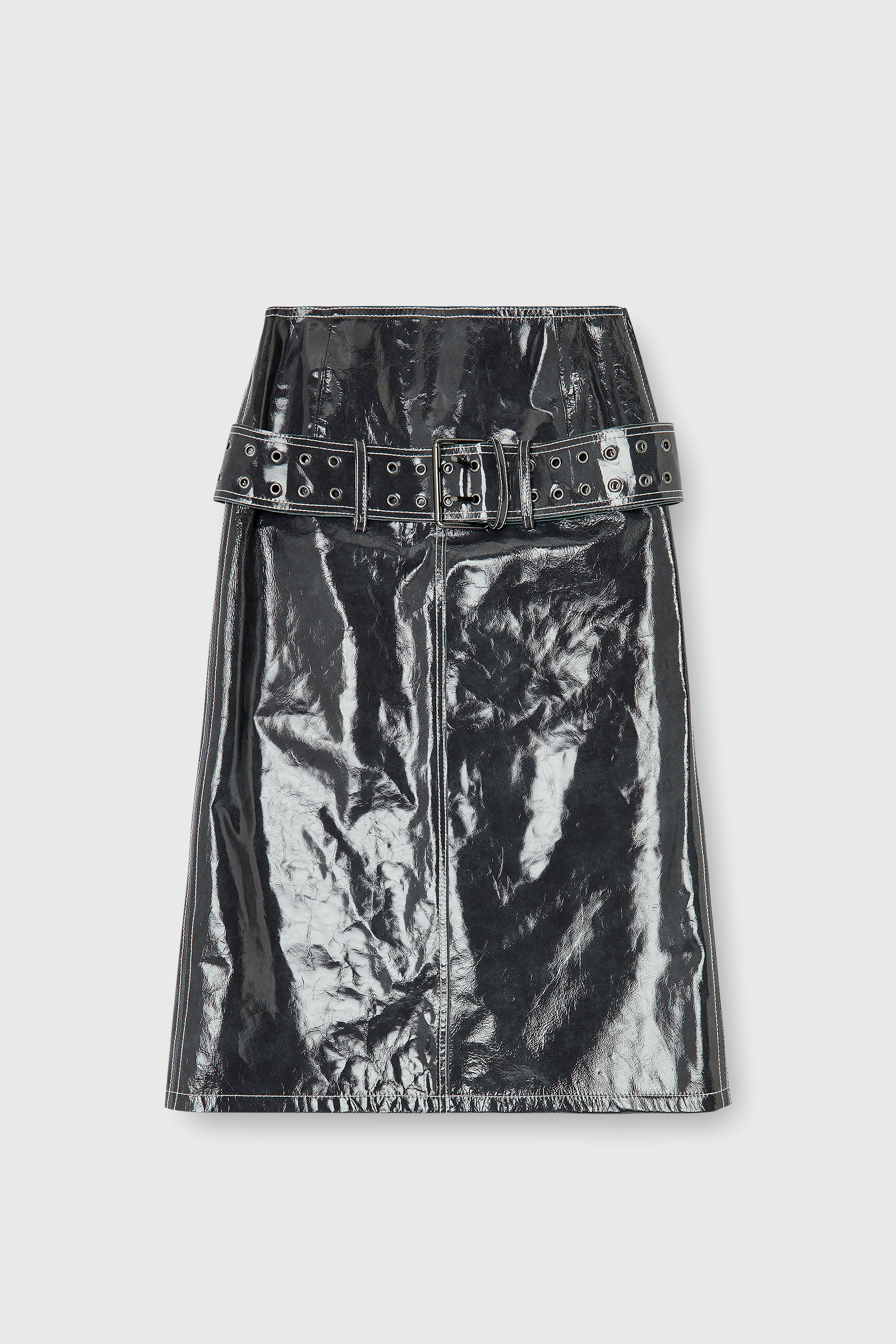 Diesel - L-ASCAR, Jupe midi en cuir verni avec ceinture Femme in Gris - 2