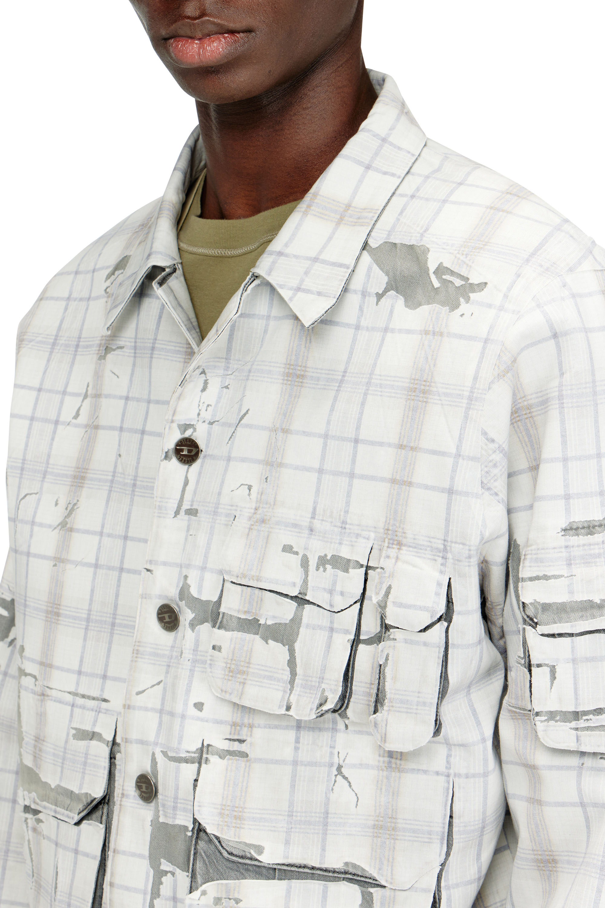 Diesel - D-VALEN-FSI1, Veste en denim &agrave; effet pel&eacute; Homme in Gris - 5