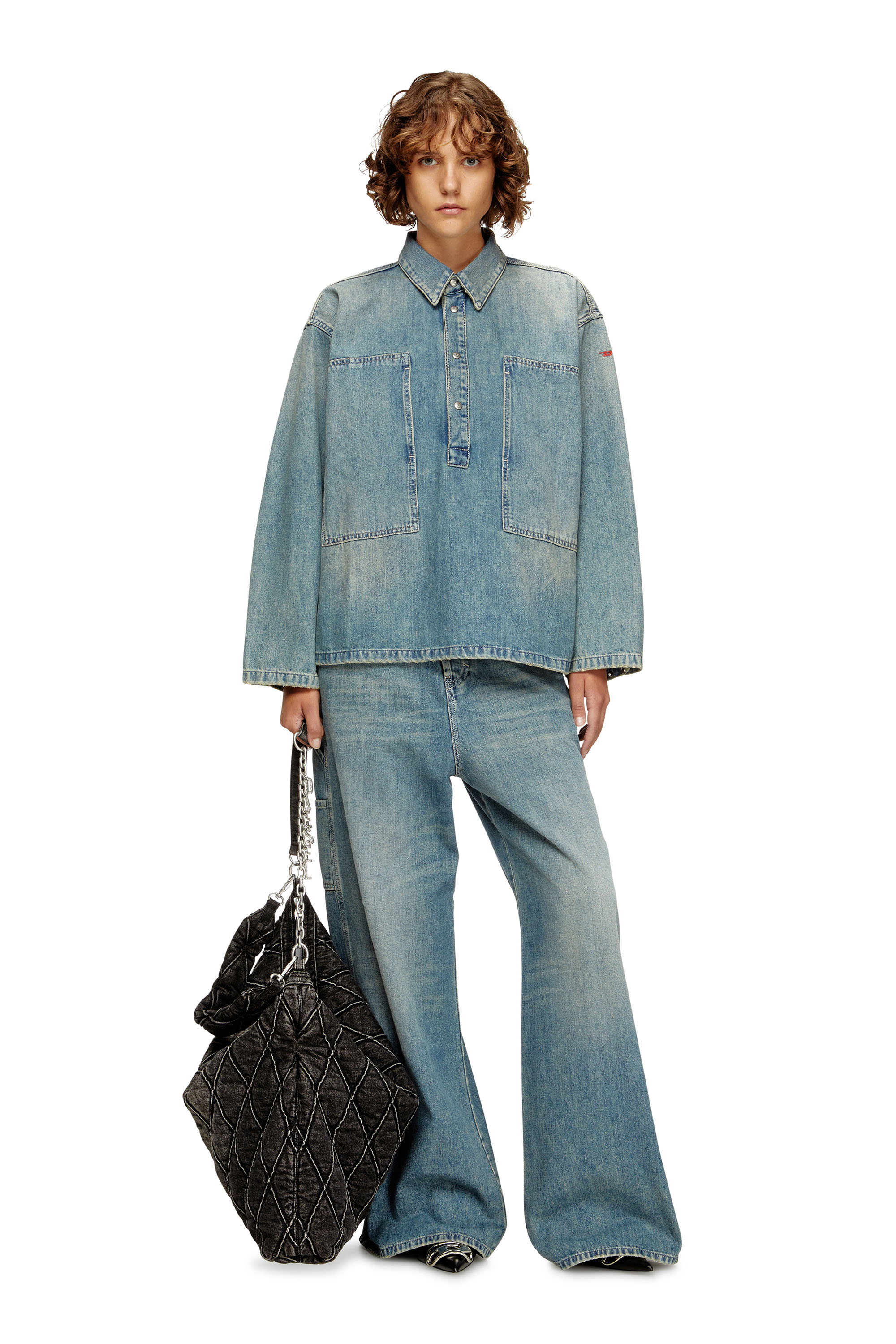Diesel - DE-PRISS, Haut Henley en denim de style utilitaire Femme in Bleu - 2