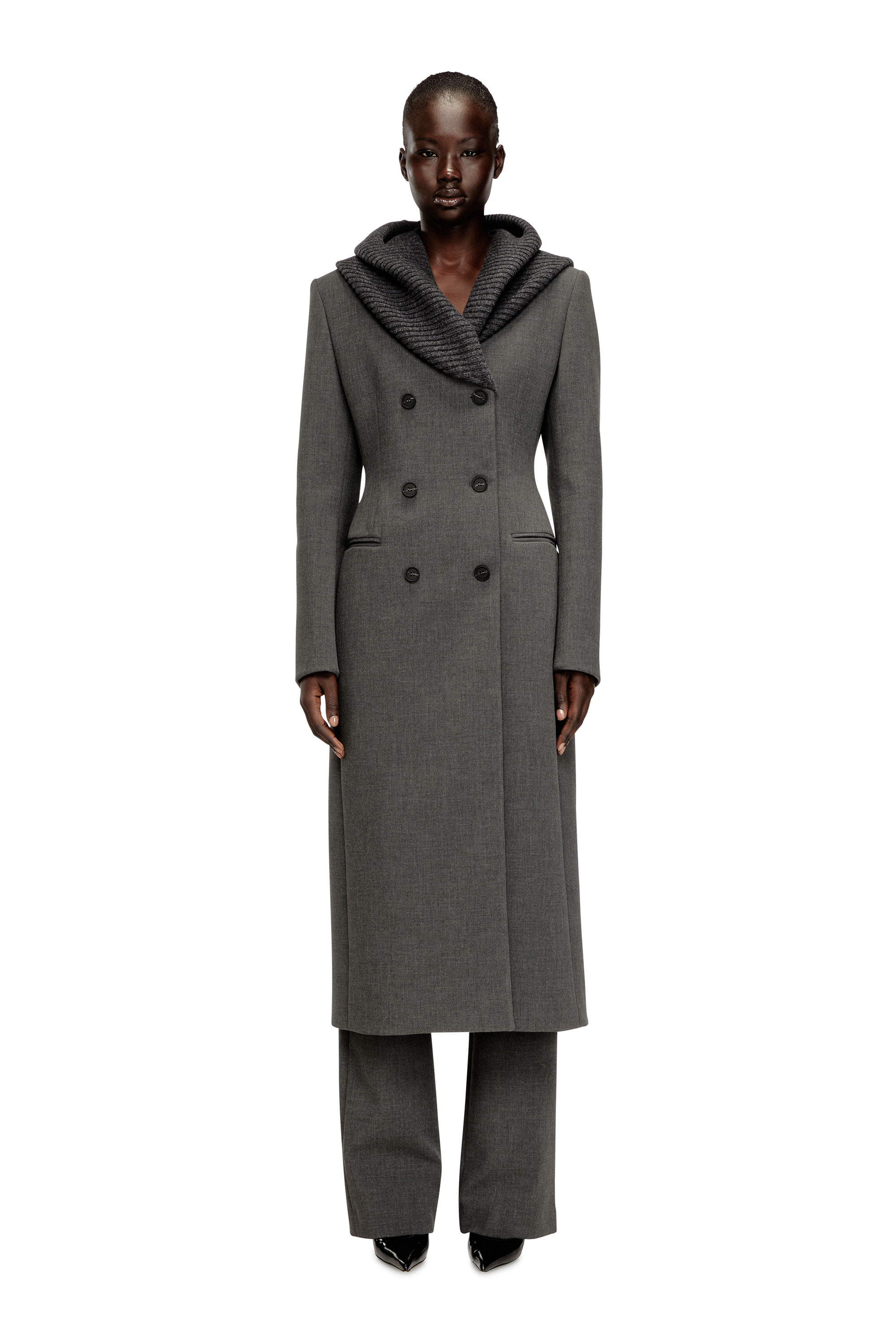 Diesel - G-OLDEN-LONG, Manteau long en sablier avec capuche snood en tricot Femme in Gris - 3