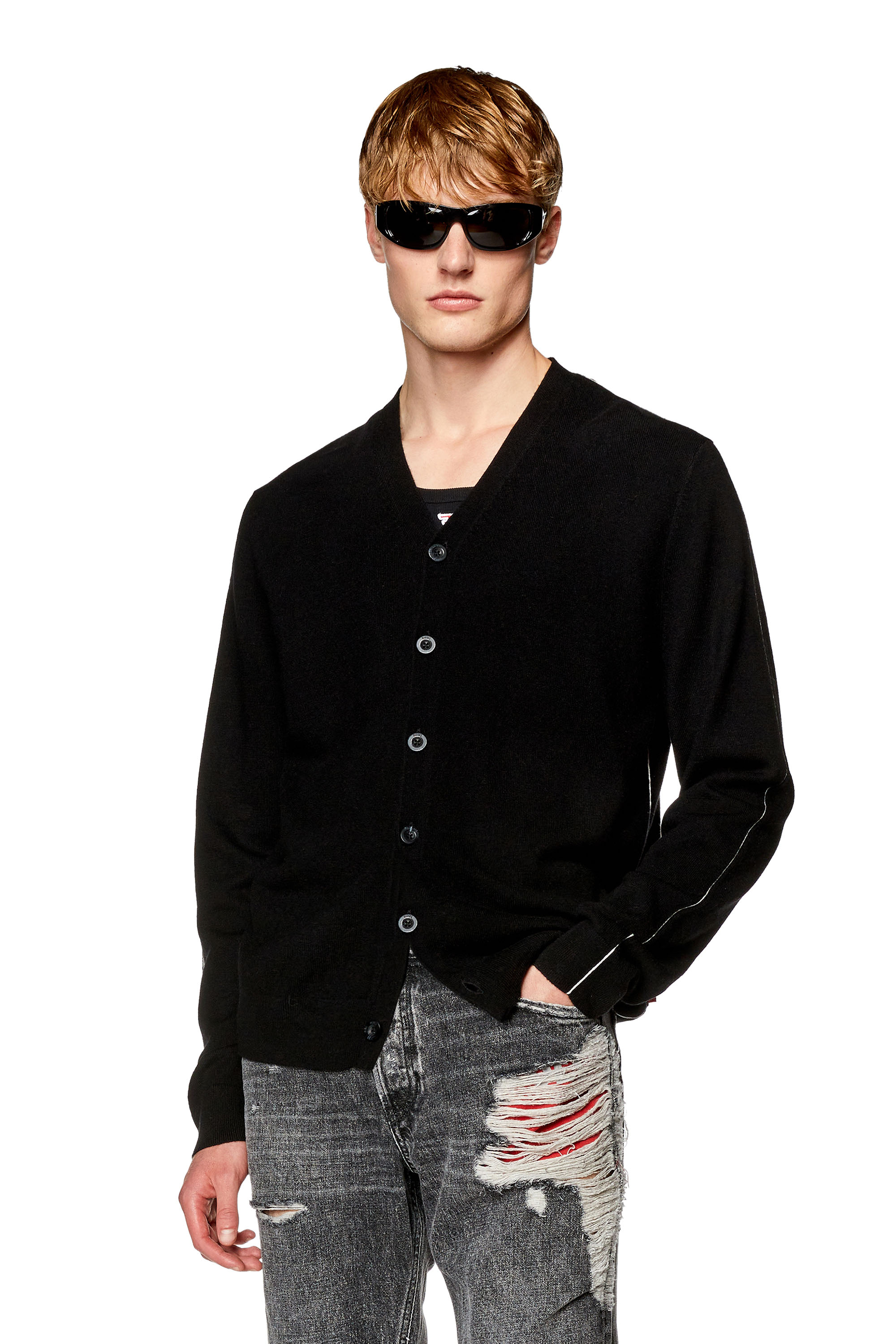 Diesel - K-ZANTE, Man Cardigan with contrast piping in Black - Image 1