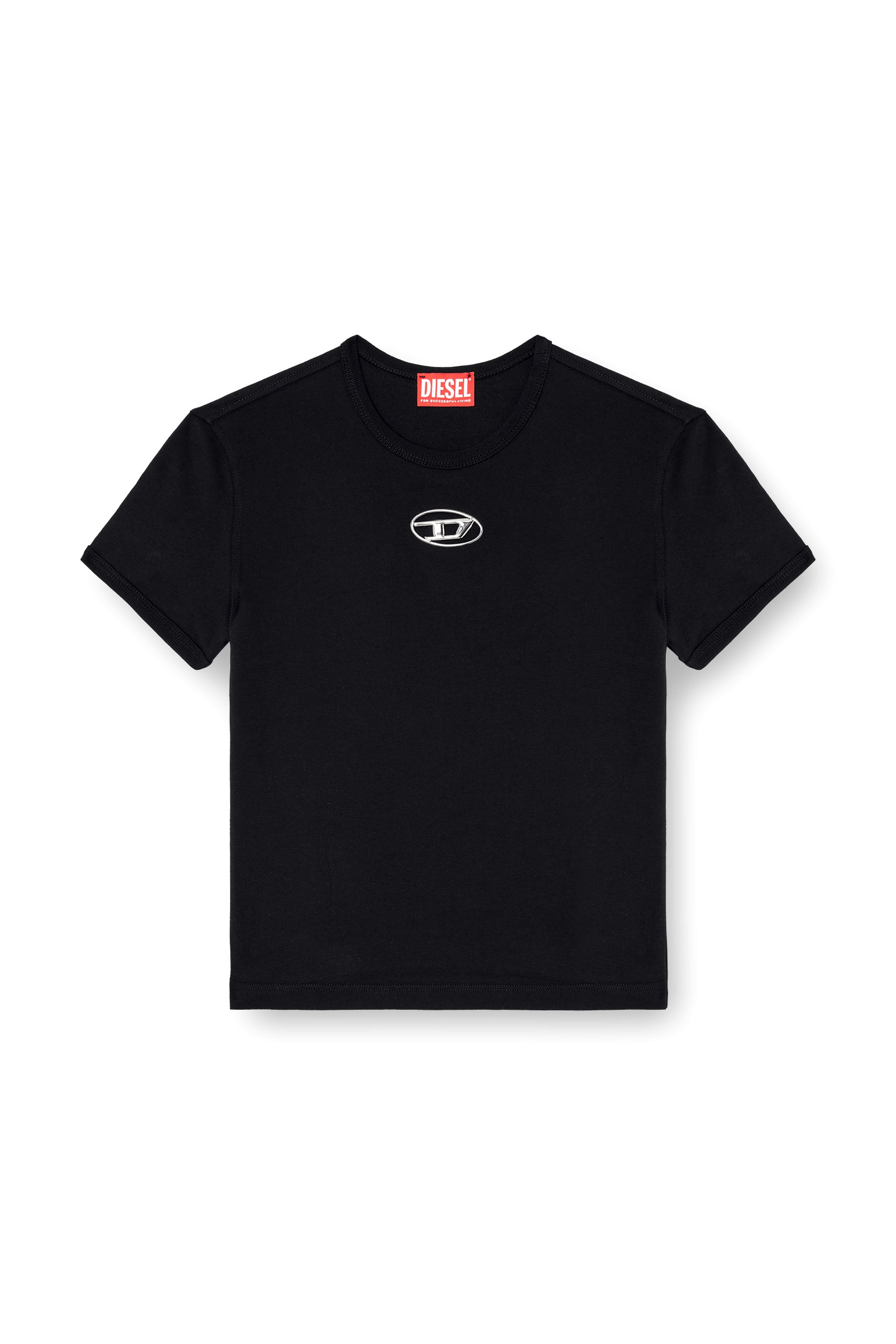 Diesel - T-UNCUTIE-LONG-OD-Q1, T-shirt slim fit avec cut-out Oval D Femme in Noir - 3