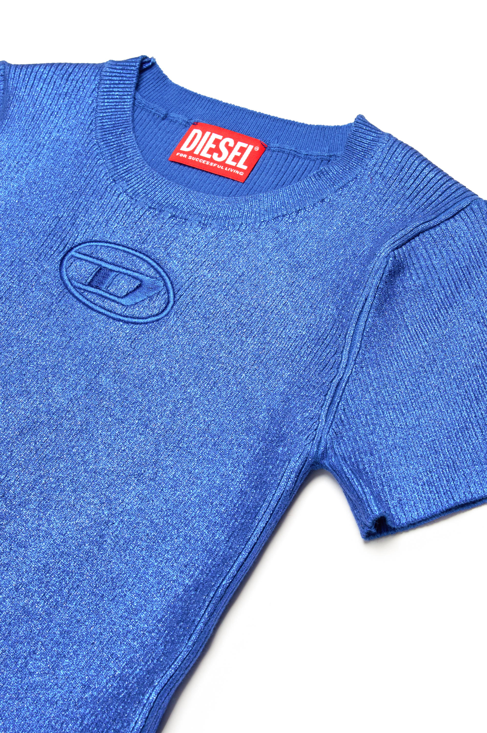 Diesel - DMONERVAX, Robe côtelée métallisée Femme in Bleu - 3