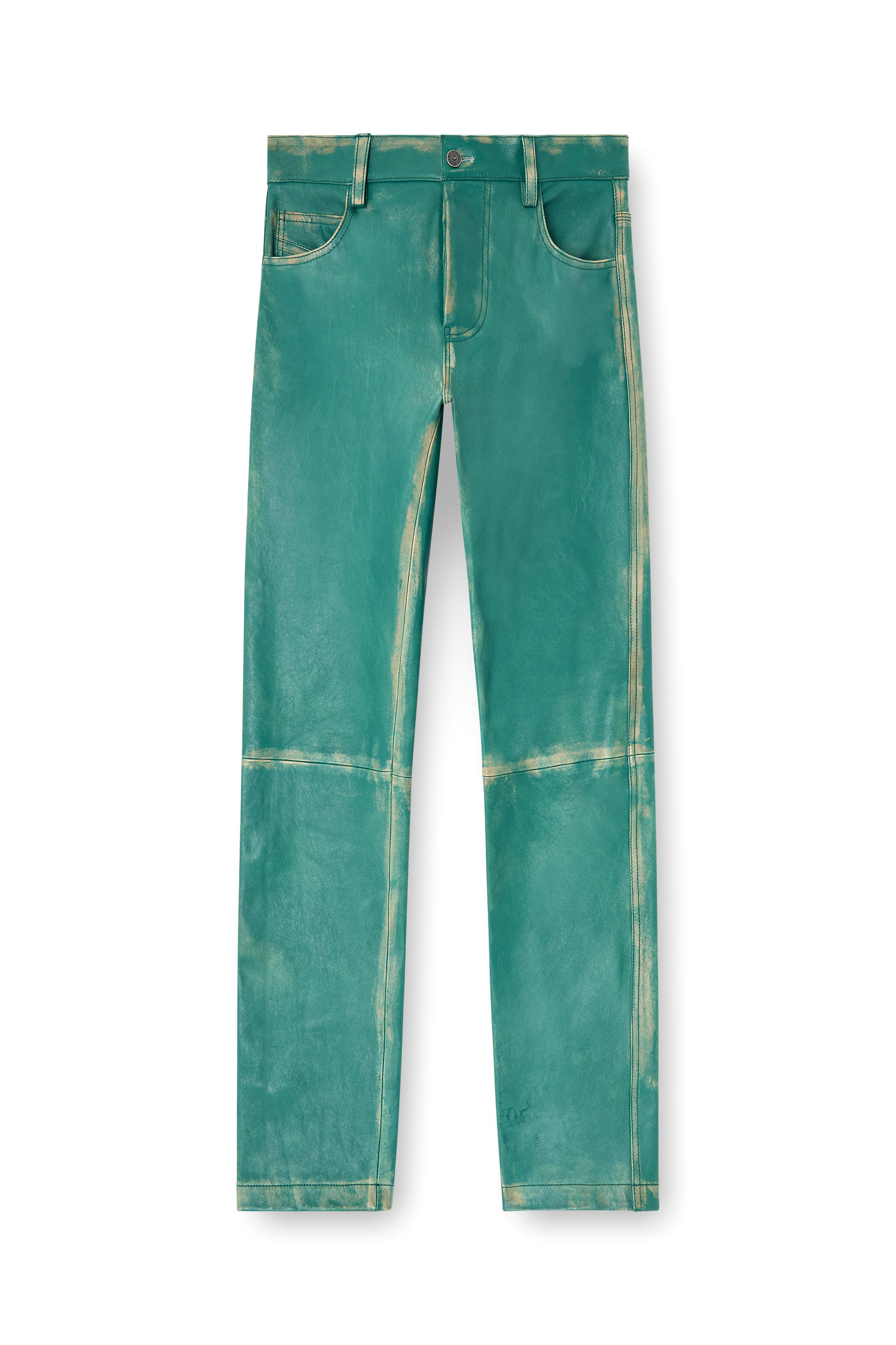 Diesel - P-OCKET, Pantalon en cuir trait&eacute; Homme in Vert - 2