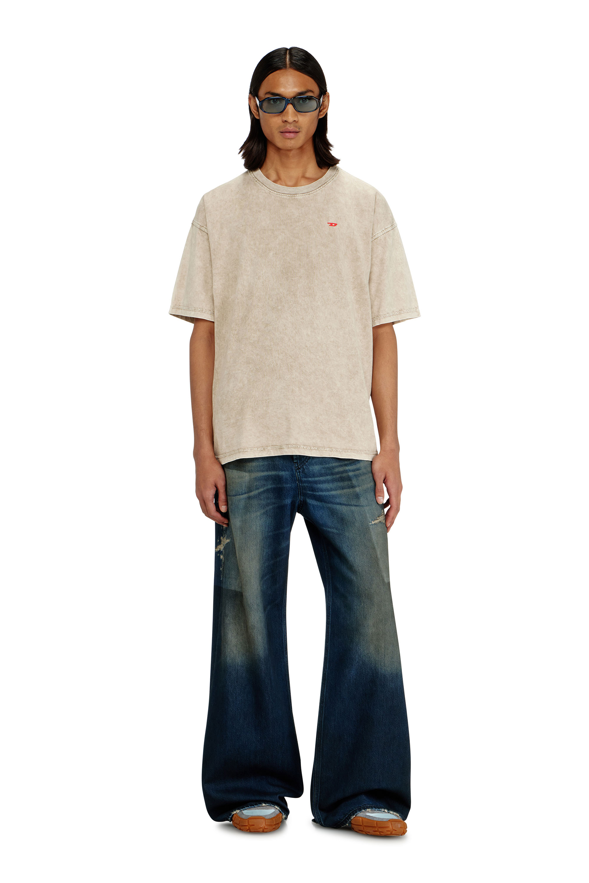 Diesel - T-BOXT-AA14, T-shirt en coton avec effet trait&eacute; Homme in Beige - 1