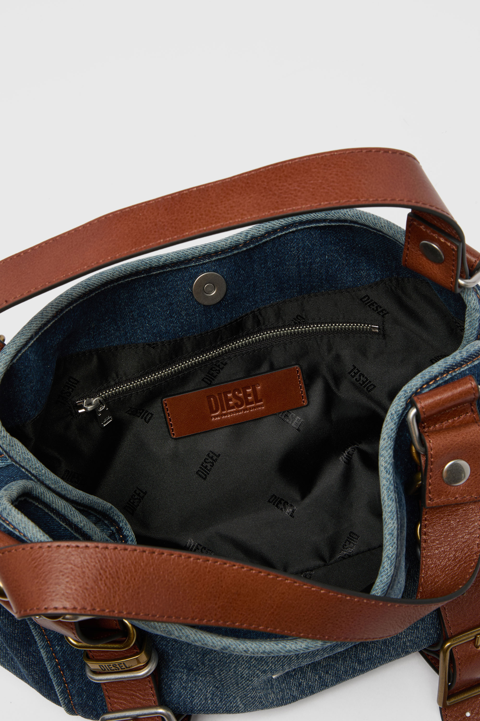 Diesel - D-ONE TOPHANDLE S, D-One-Small sac &agrave; poign&eacute;e en denim et cuir Femme in Bleu - 4