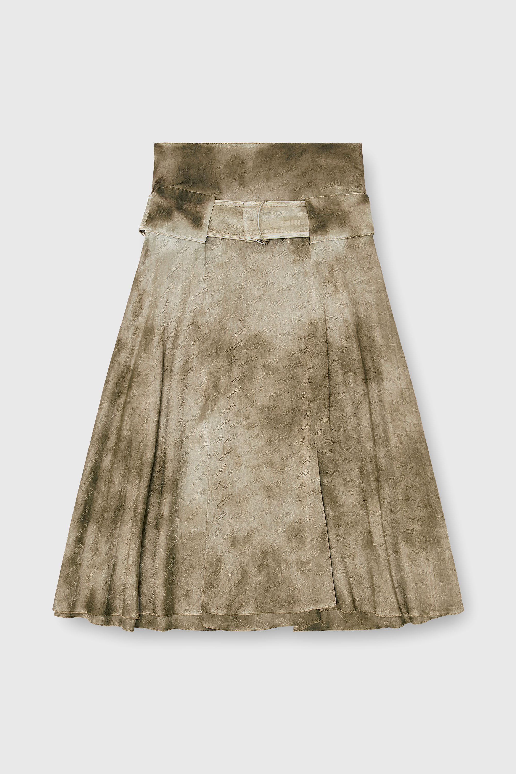 Diesel - O-DYLE, Jupe midi ceintur&eacute;e en satin jacquard logo Femme in Marron - 2