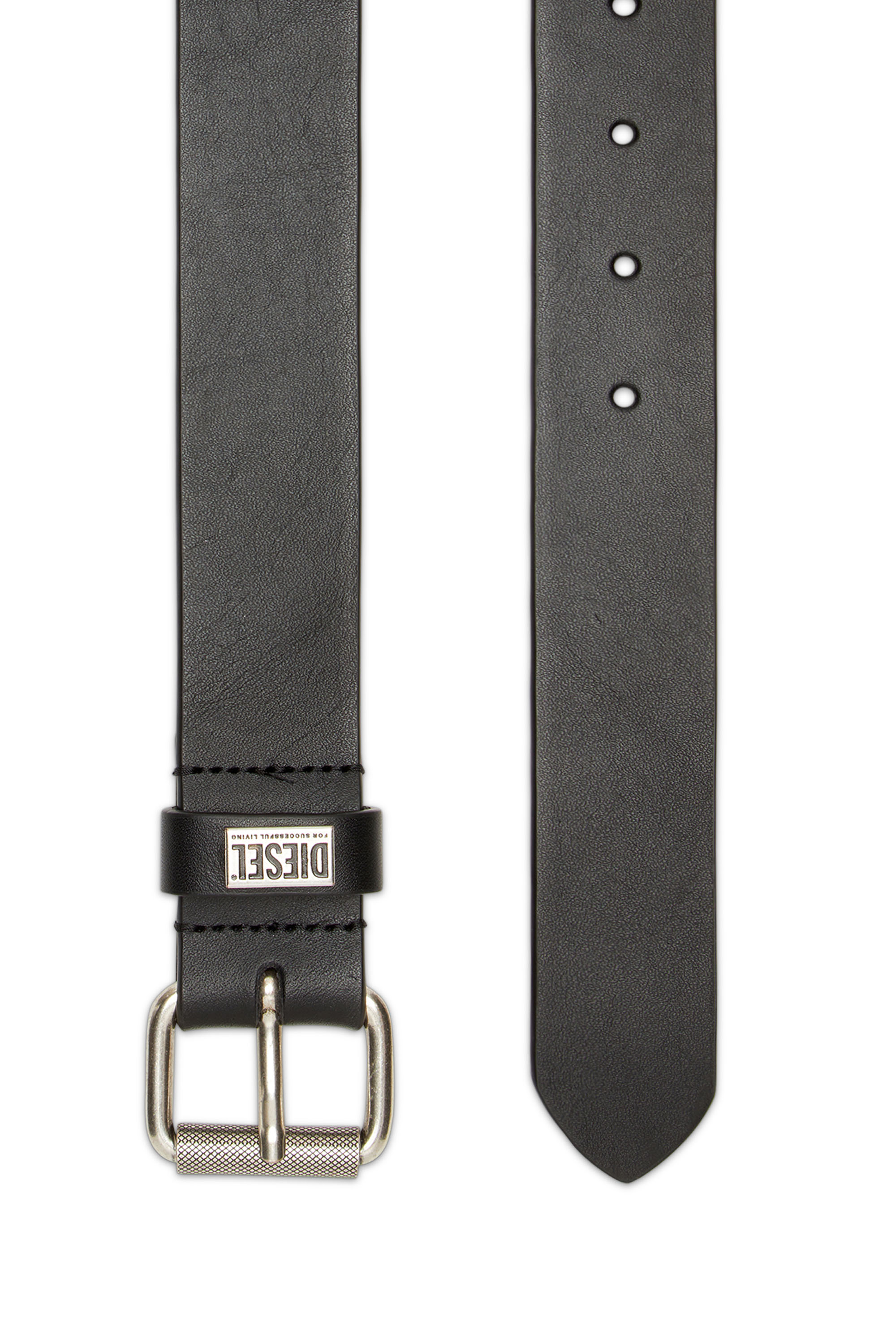 Diesel - B-BISCOTTO-LOOP, Ceinture 3.5 cm en cuir avec plaque à logo Homme in Noir - 2