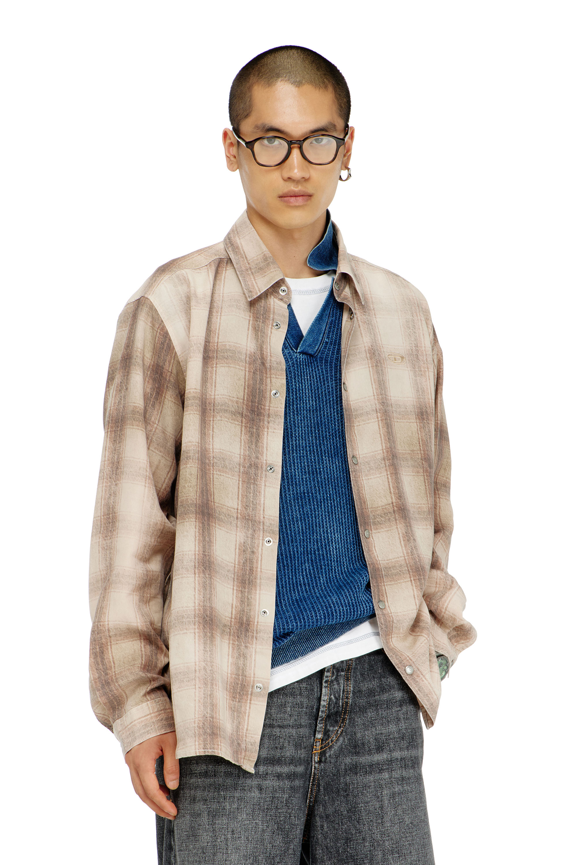 Diesel - S-SIMPLY-JMCM, Chemise &agrave; carreaux en tissu fluide Homme in Marron - 3