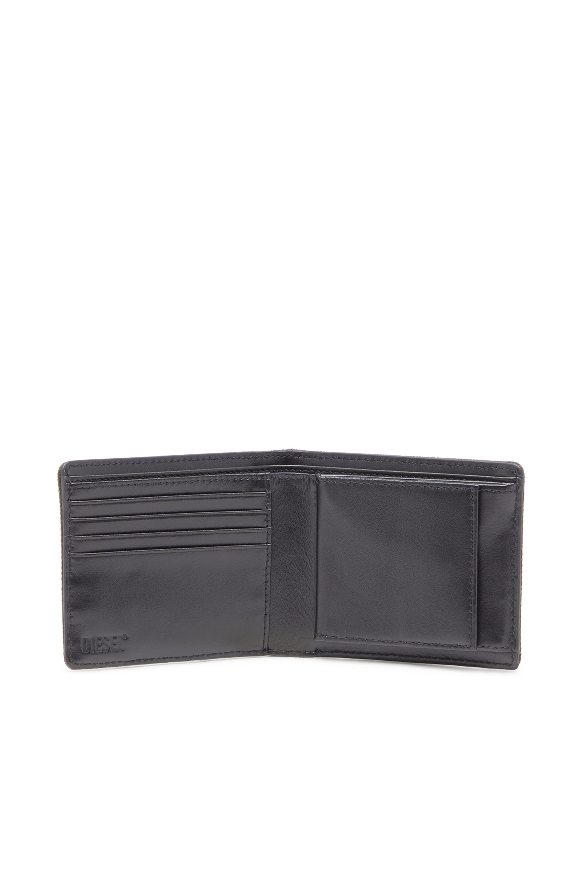 Diesel - MULTI-PKTS BI FOLD COIN S 3D, Man's Bi-fold wallet in coated flocked denim in Black - 3