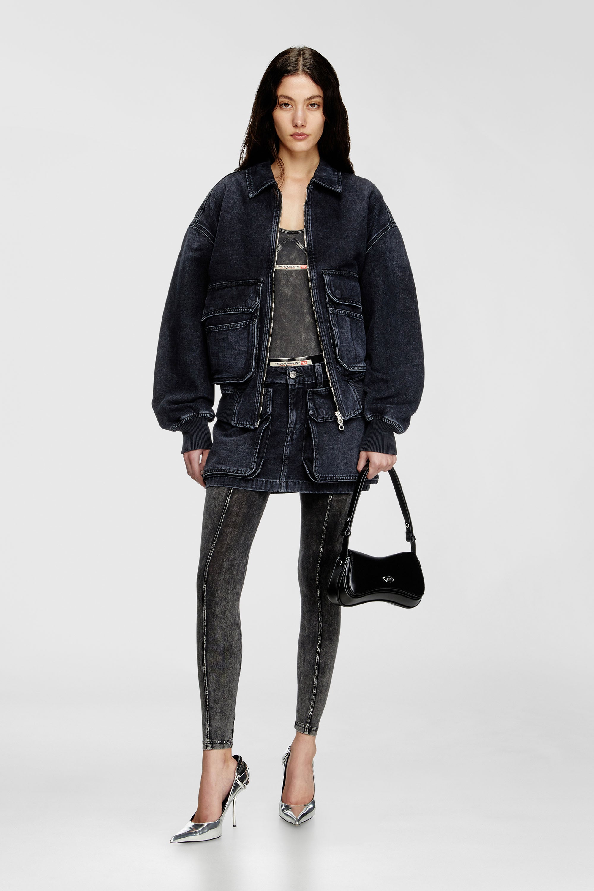 Diesel - D-KURZ, Veste en denim tiss&eacute; batavia Mixte in Noir - 7