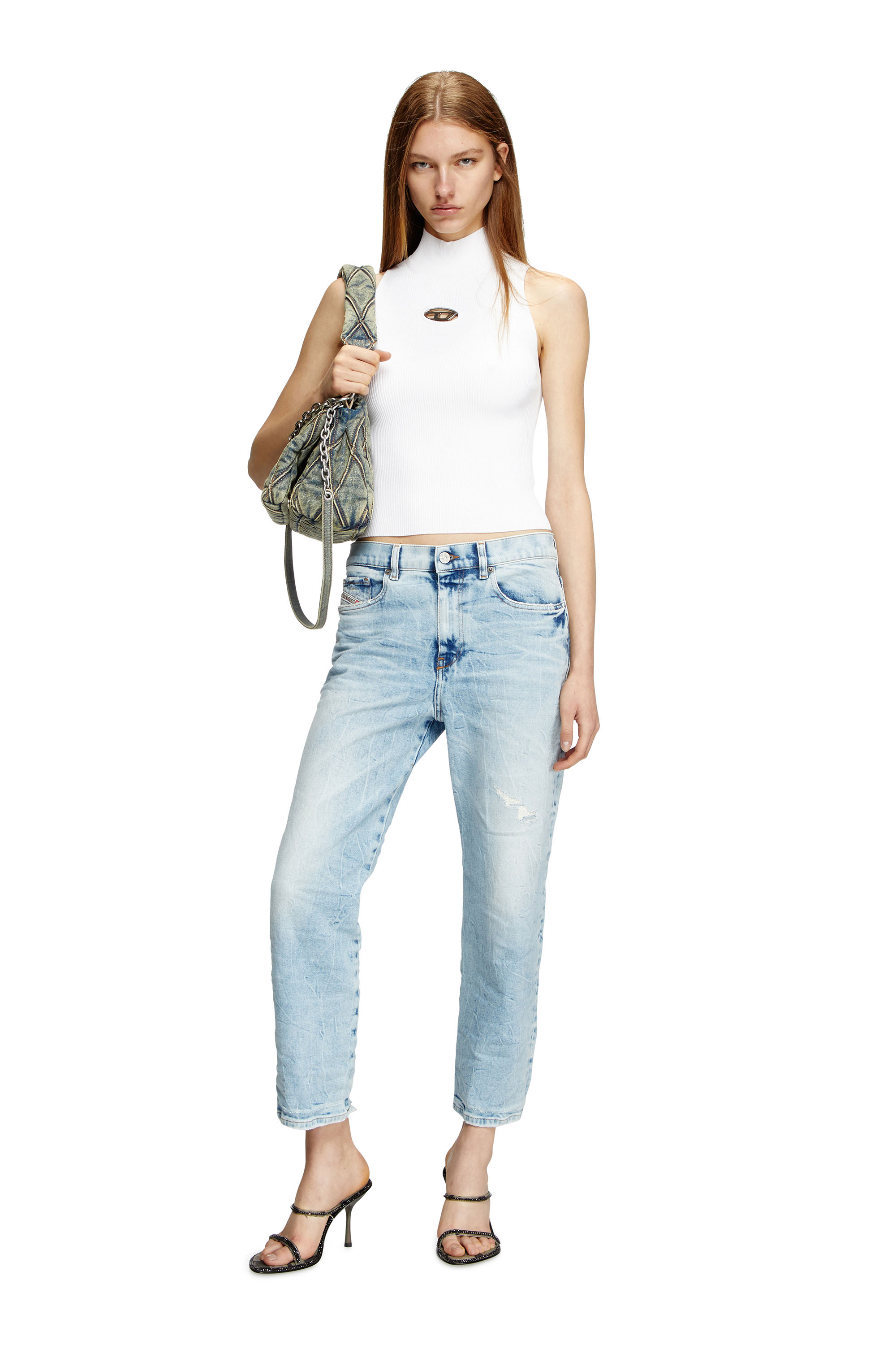 Diesel - M-ONERVAX-TOP, Woman's Ribbed-knit turtleneck top in White - 1