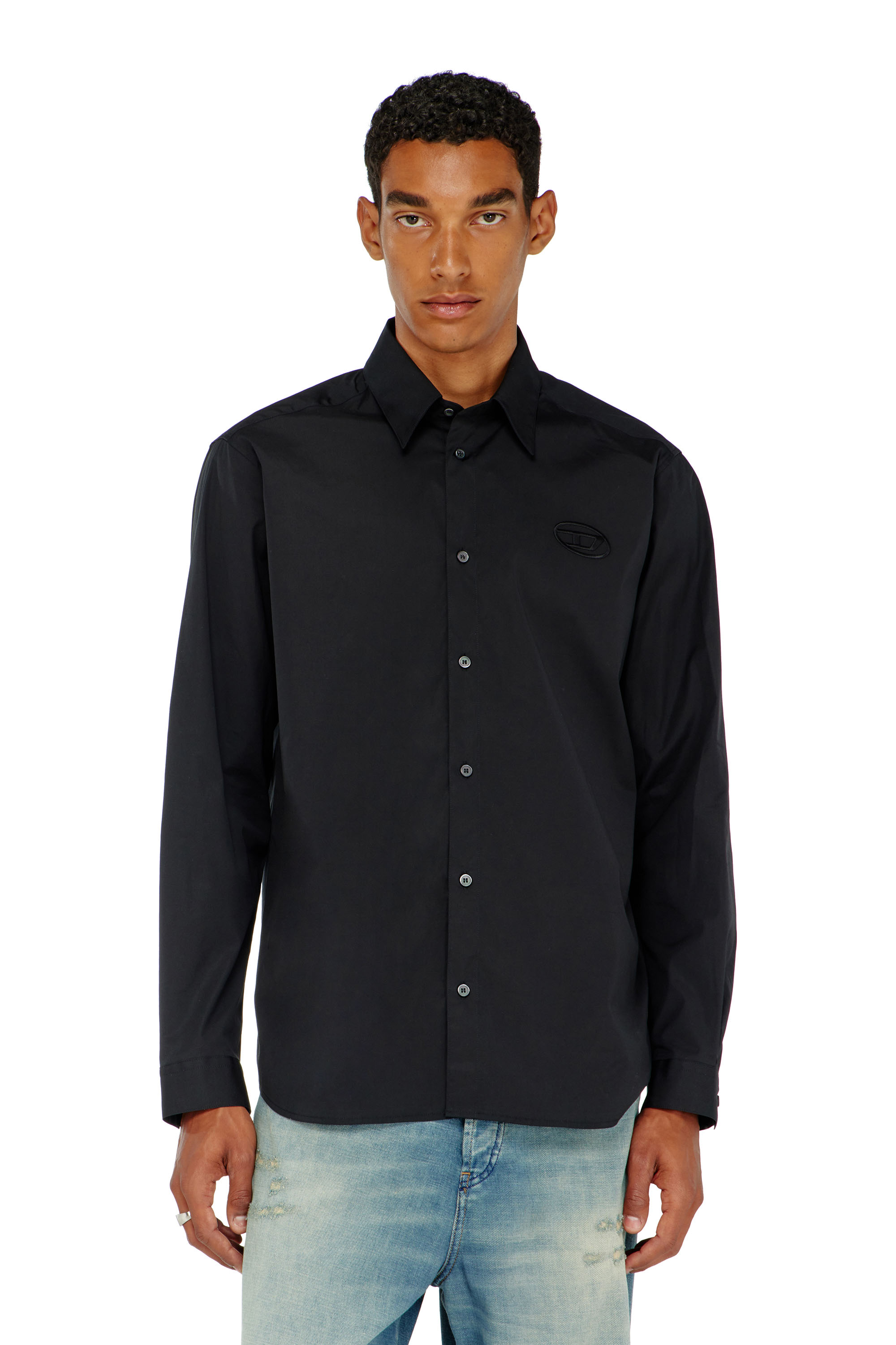 Diesel - S-SIMPLY-GSBH, Chemise en popeline extensible avec broderie Homme in Noir - 1