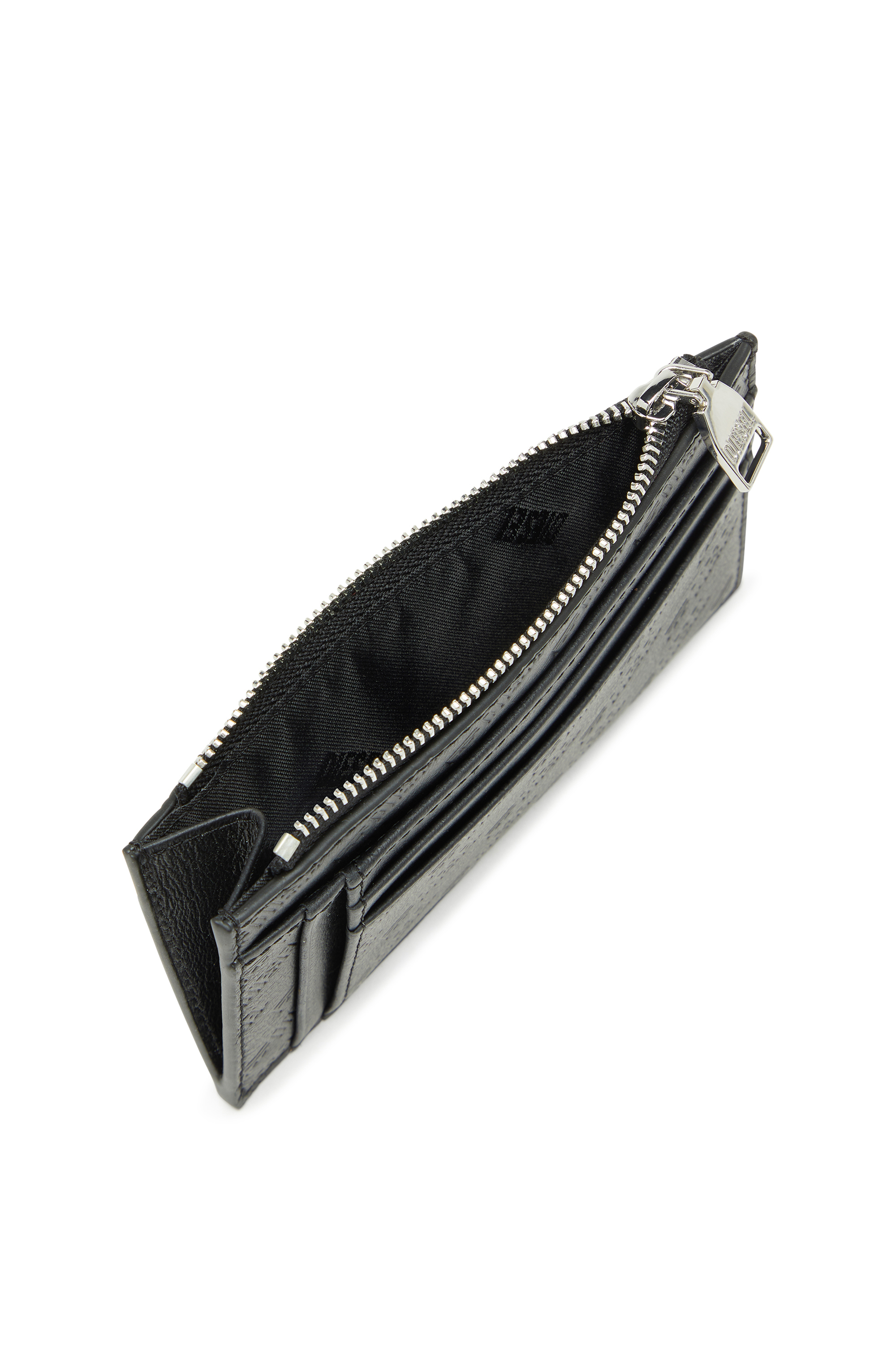 Diesel - MONOGRAM CARD CASE VI, Porte-cartes en cuir emboss&eacute; avec poche zipp&eacute;e Homme in Noir - 3
