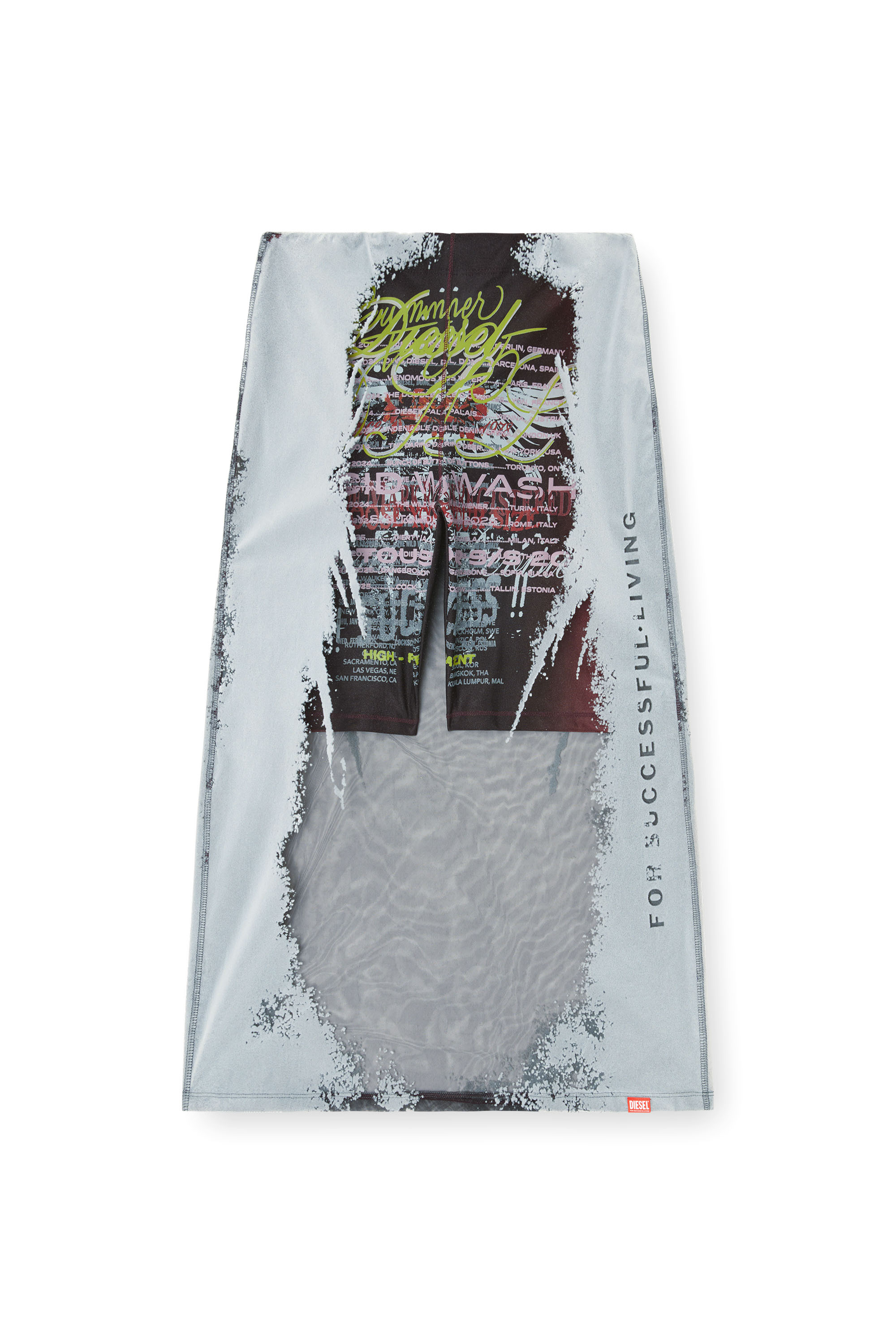 Diesel - O-LYAC, Woman's Layered midi skirt with lyrics print in Black/Grey - 2