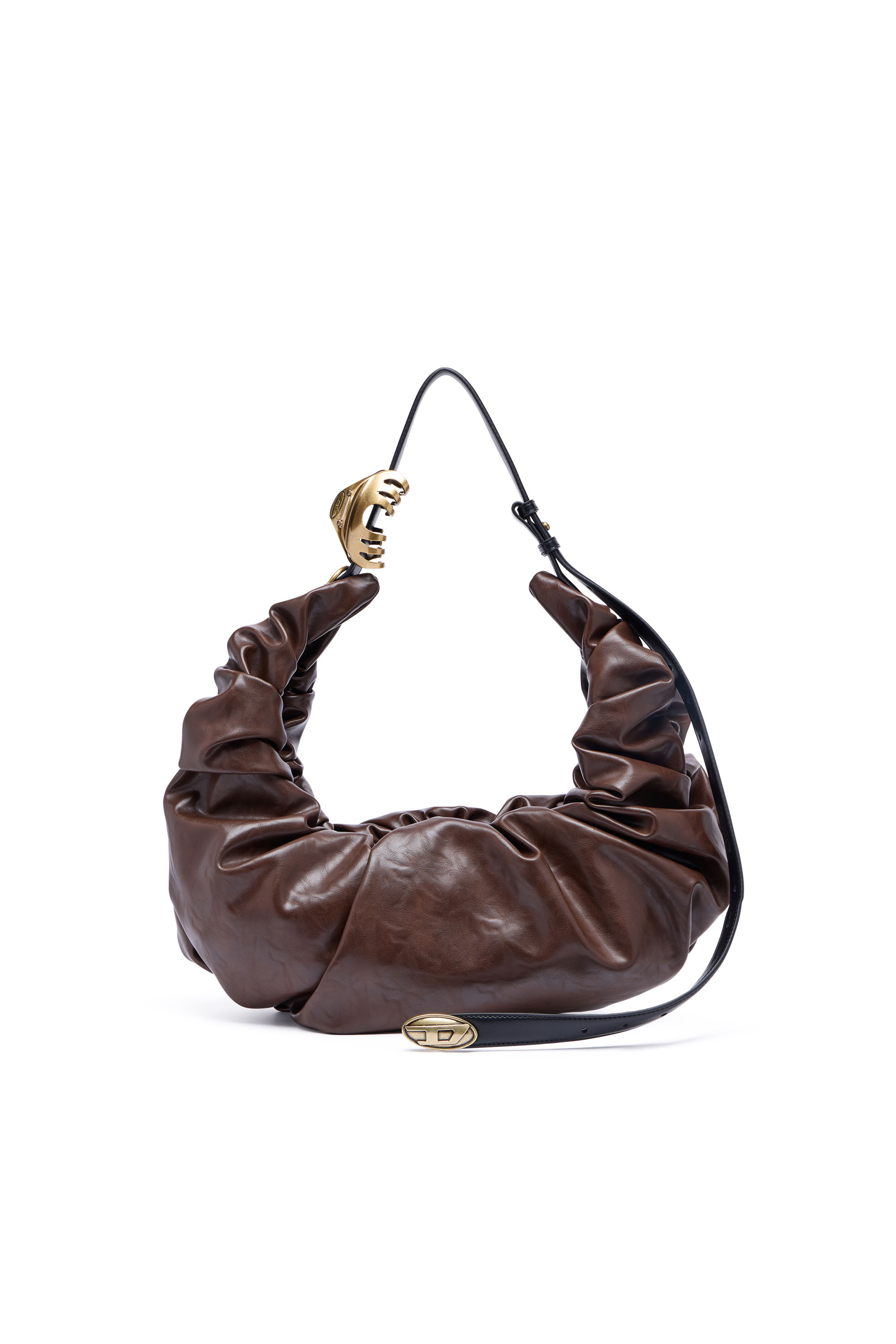 Diesel - GRAB-D HOBO L, Grand sac hobo froiss&eacute; en PU brillant Femme in Marron - 1