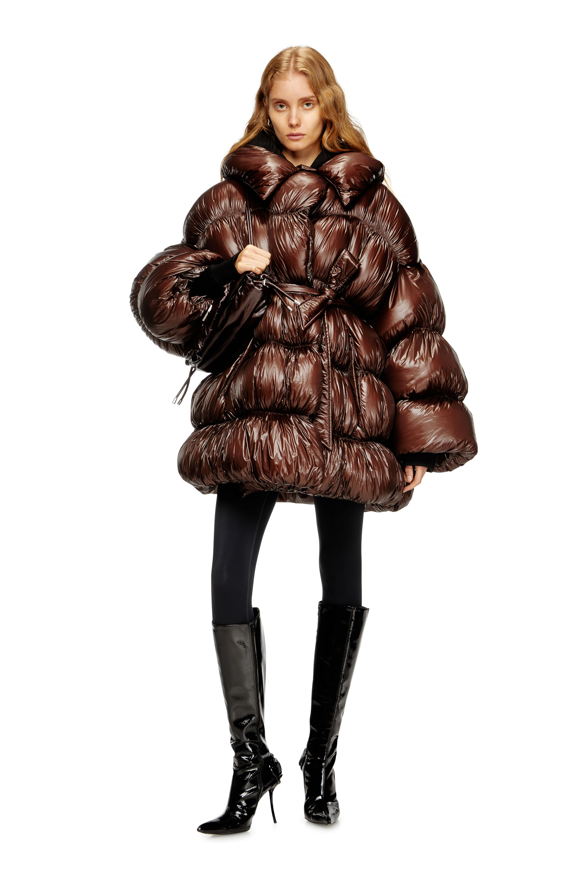 W-INONA, Marron Diesel - W-INONA, Manteau court en duvet matelassé avec ceinture Femme in Marron - 1