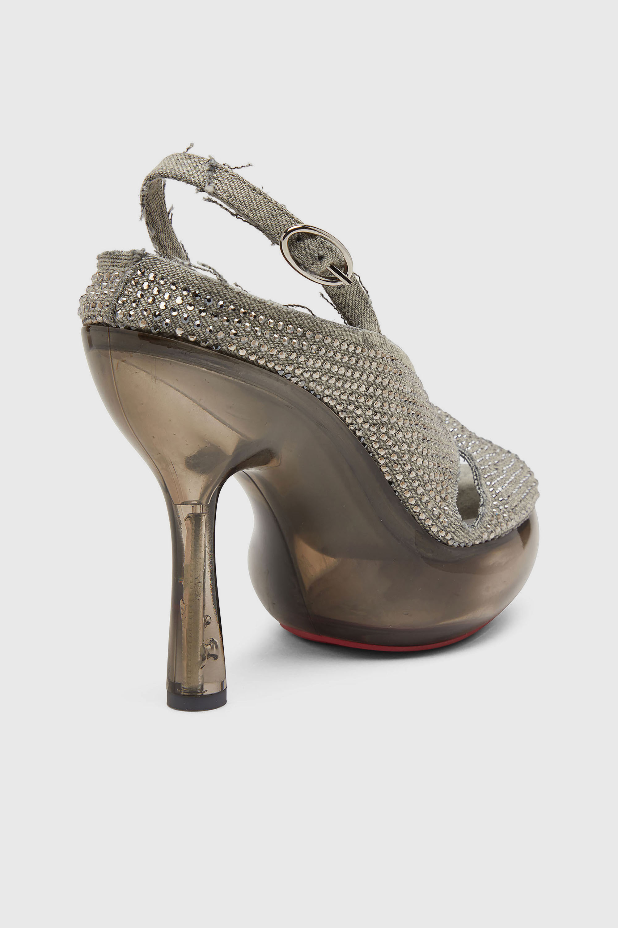 Diesel - D-LAKE PLATFORM SDL, D-Lake-Sandales &agrave; plateforme en denim cristallis&eacute; et plexiglas Femme in Gris - 5