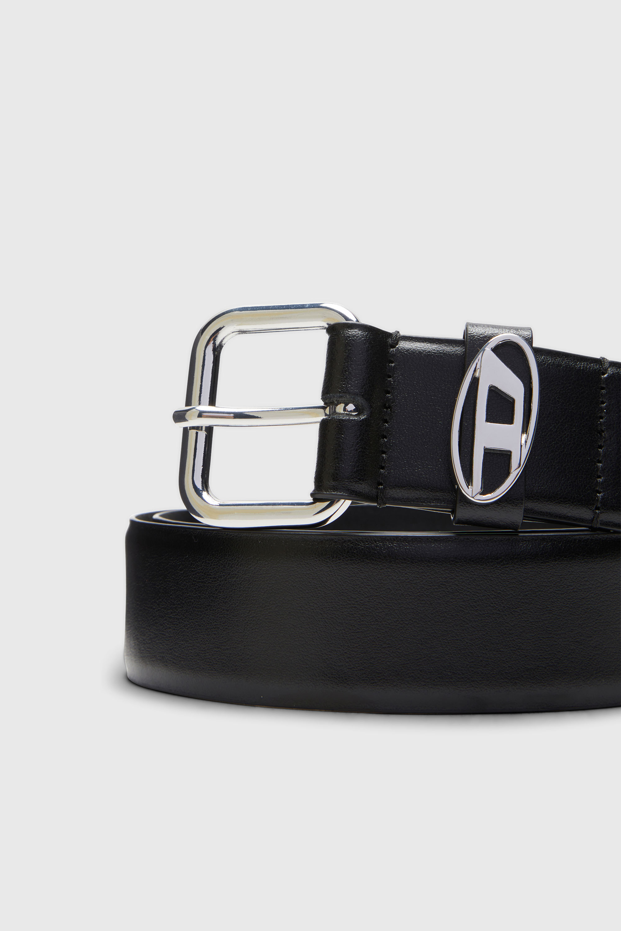 Diesel - B-1DR OVAL D LOOP, Ceinture 3.9 cm en cuir avec plaque &agrave; logo Mixte in Noir - 3