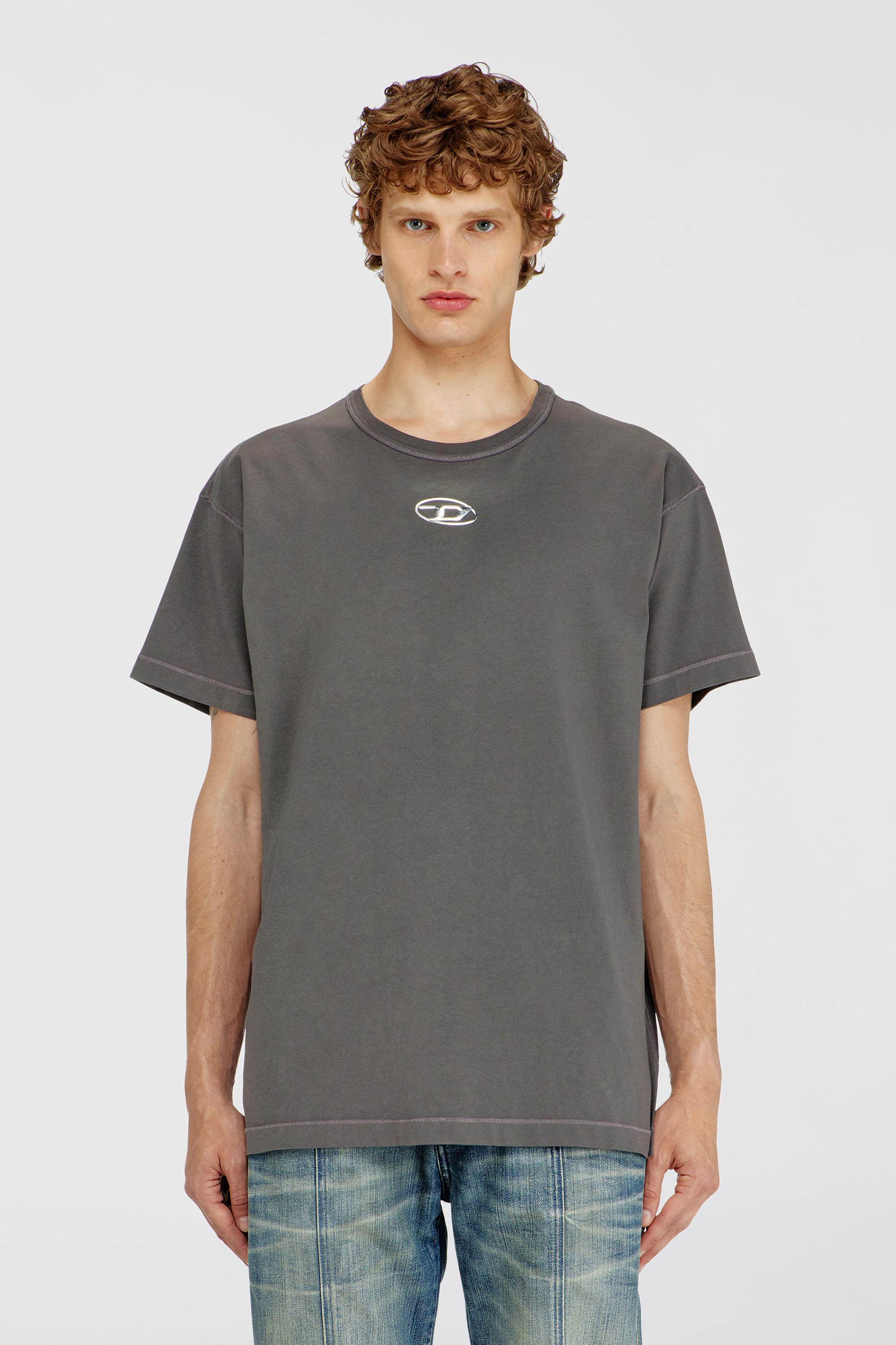 Diesel - T-NORM-IOD, Man's Light cotton T-shirt with metallic Oval D logo in Grey - 3