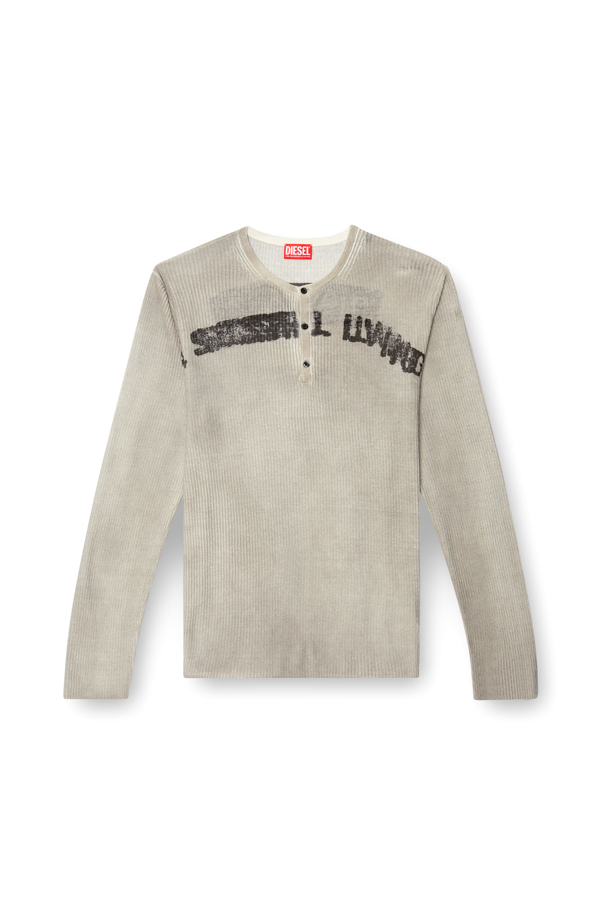 Diesel - K-ROBBY, Pull Henley effet sali, en lin Mixte in Beige - 3