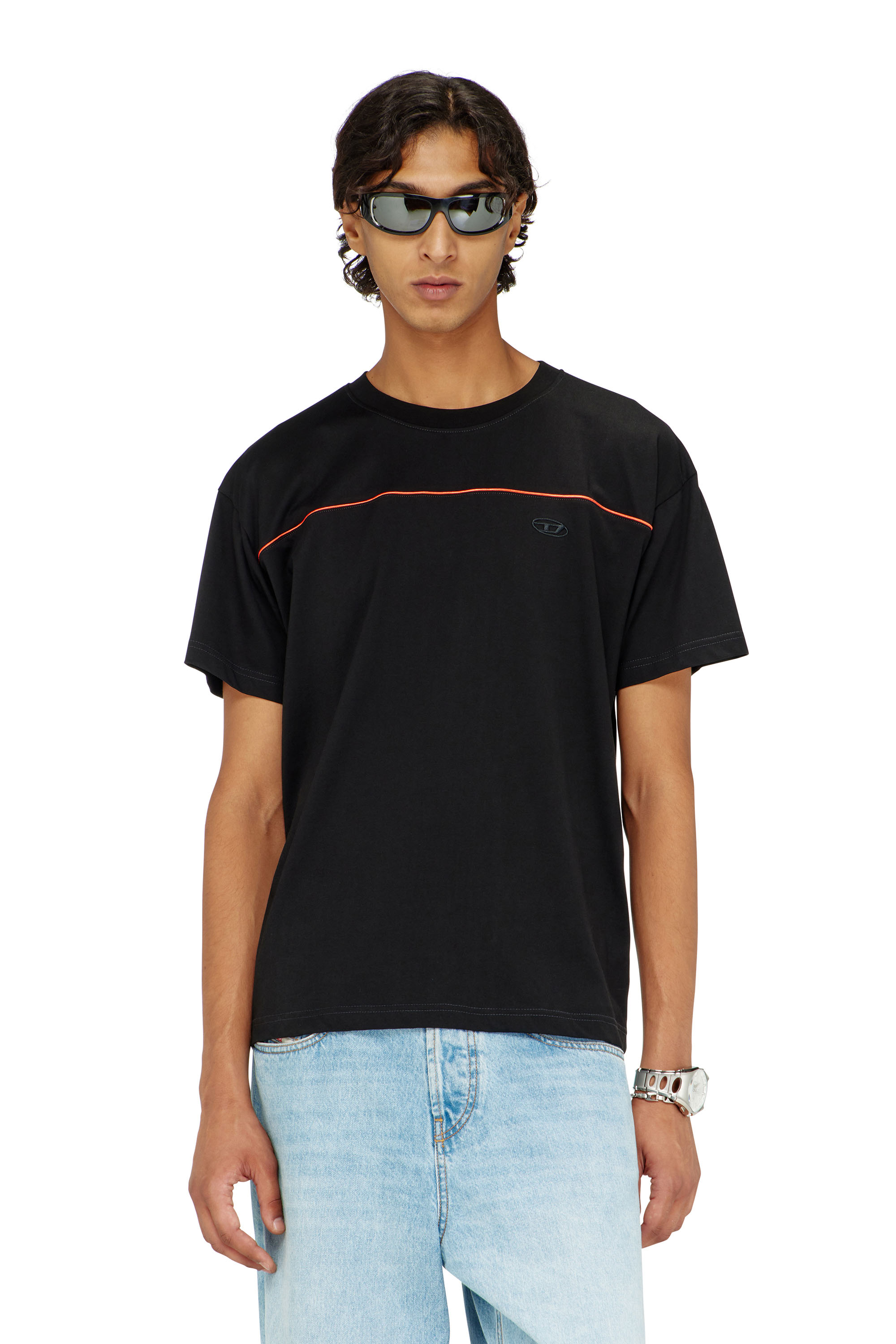 Diesel - T-NORM-PIPING, T-shirt avec passepoil contrastant Homme in Noir - 1