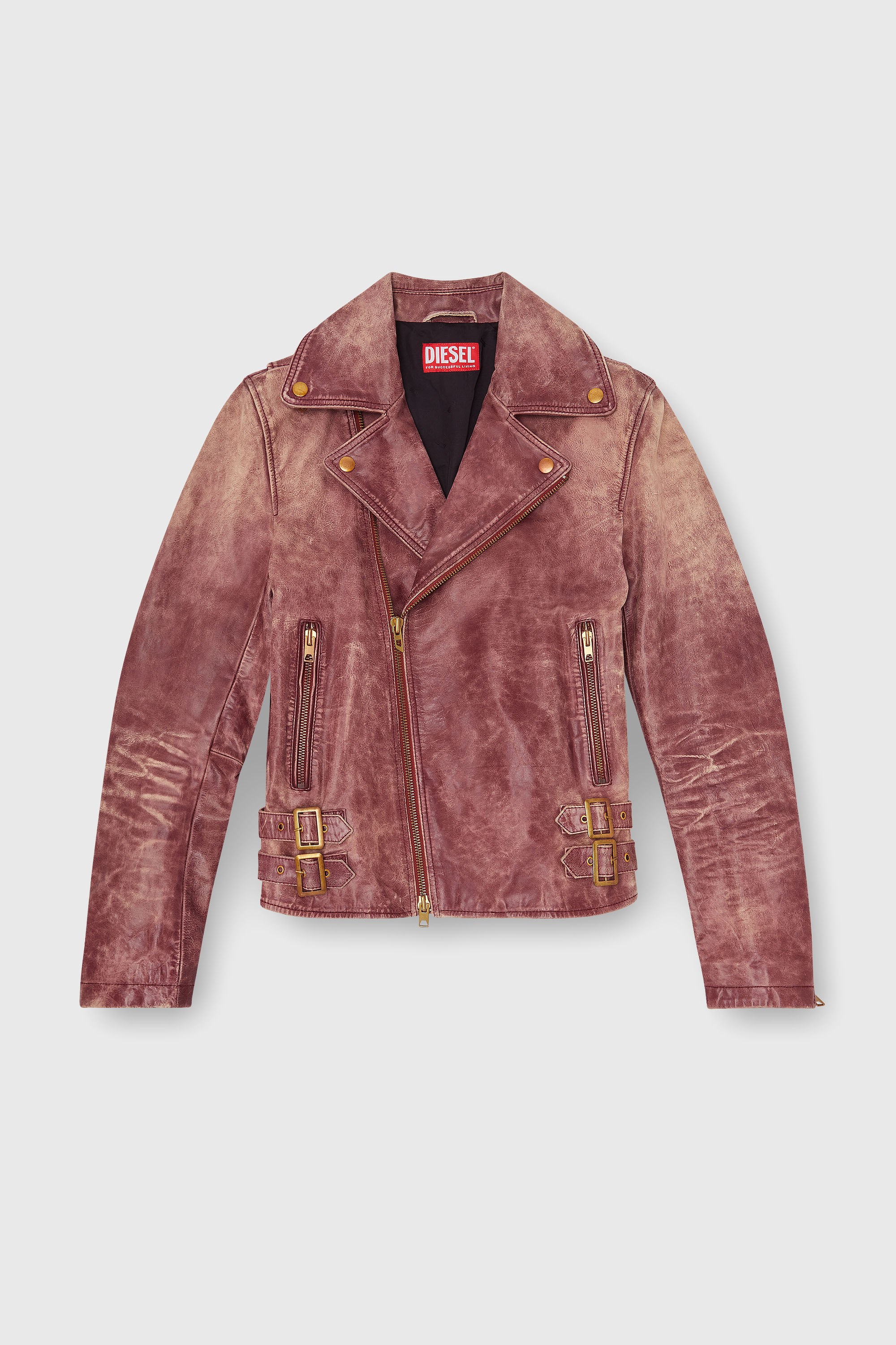 Diesel - L-EON-CJCM, Man's Biker jacket in treated leather in Brown - 2