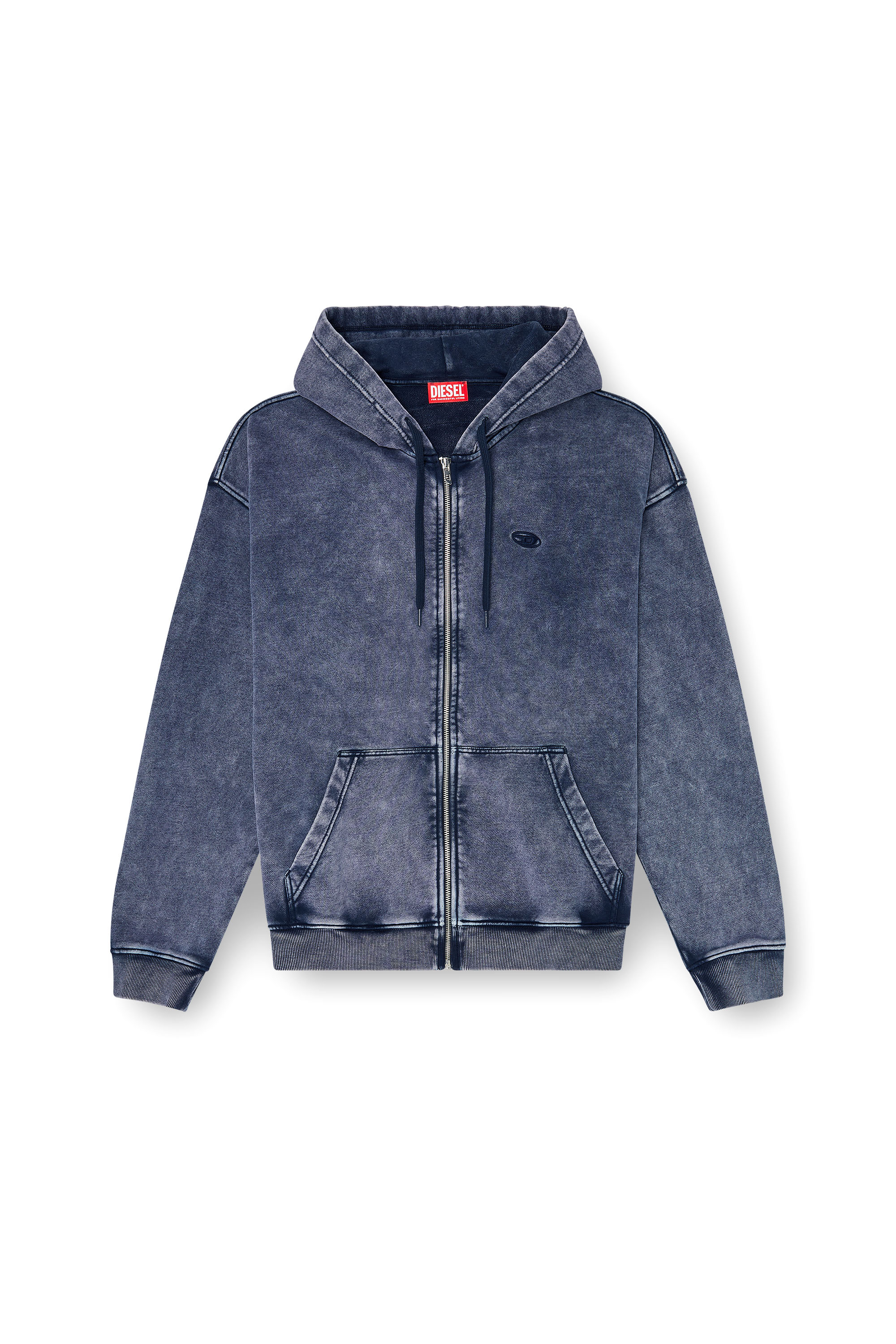Diesel - S-BOXT-HOOD-ZIP-DEN, Sweat &agrave; capuche zipp&eacute; en molleton de coton trait&eacute; Homme in Bleu - 2