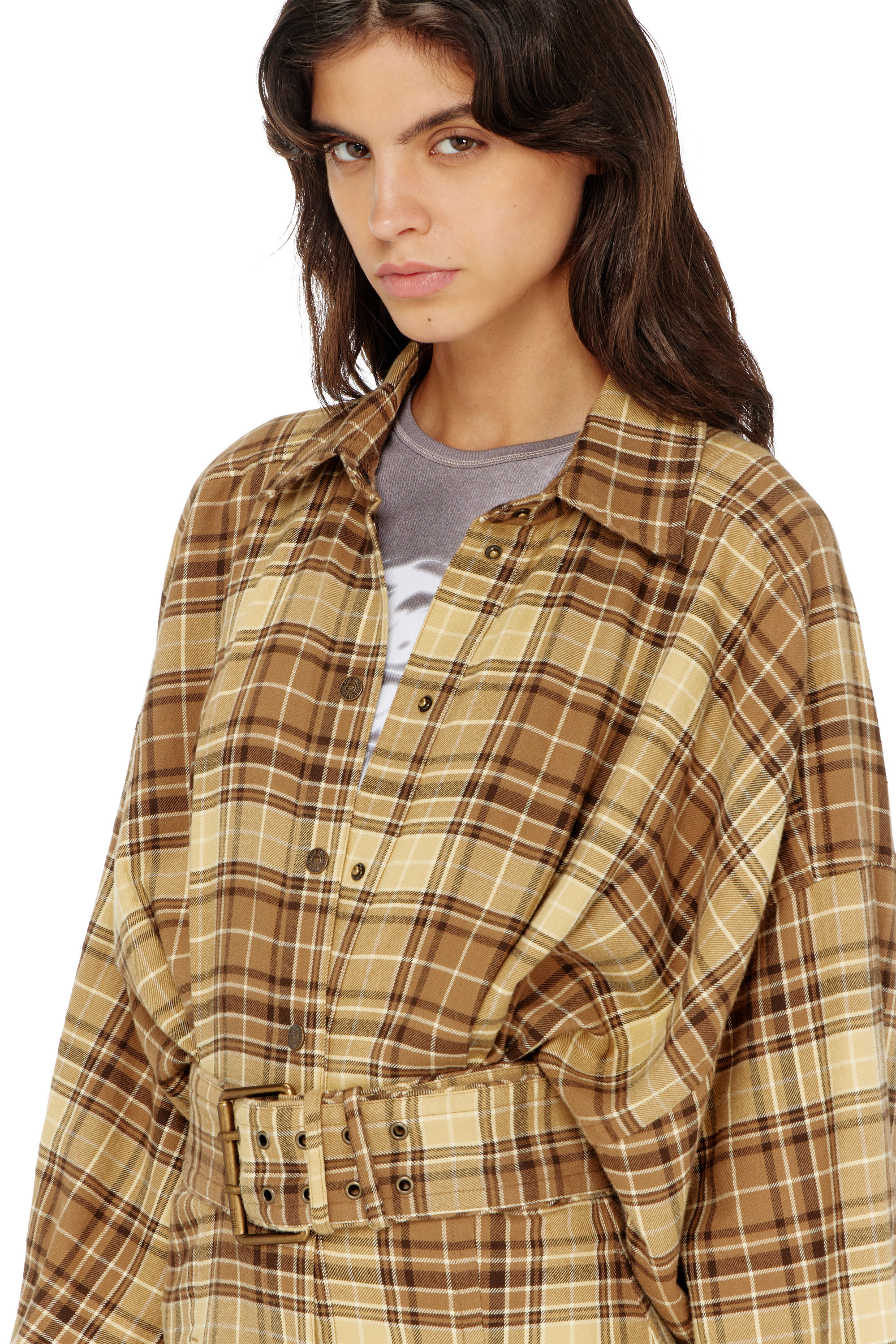 Diesel - D-EDALUS, Woman's Midi dress in check flannel with wide belt in null - 5